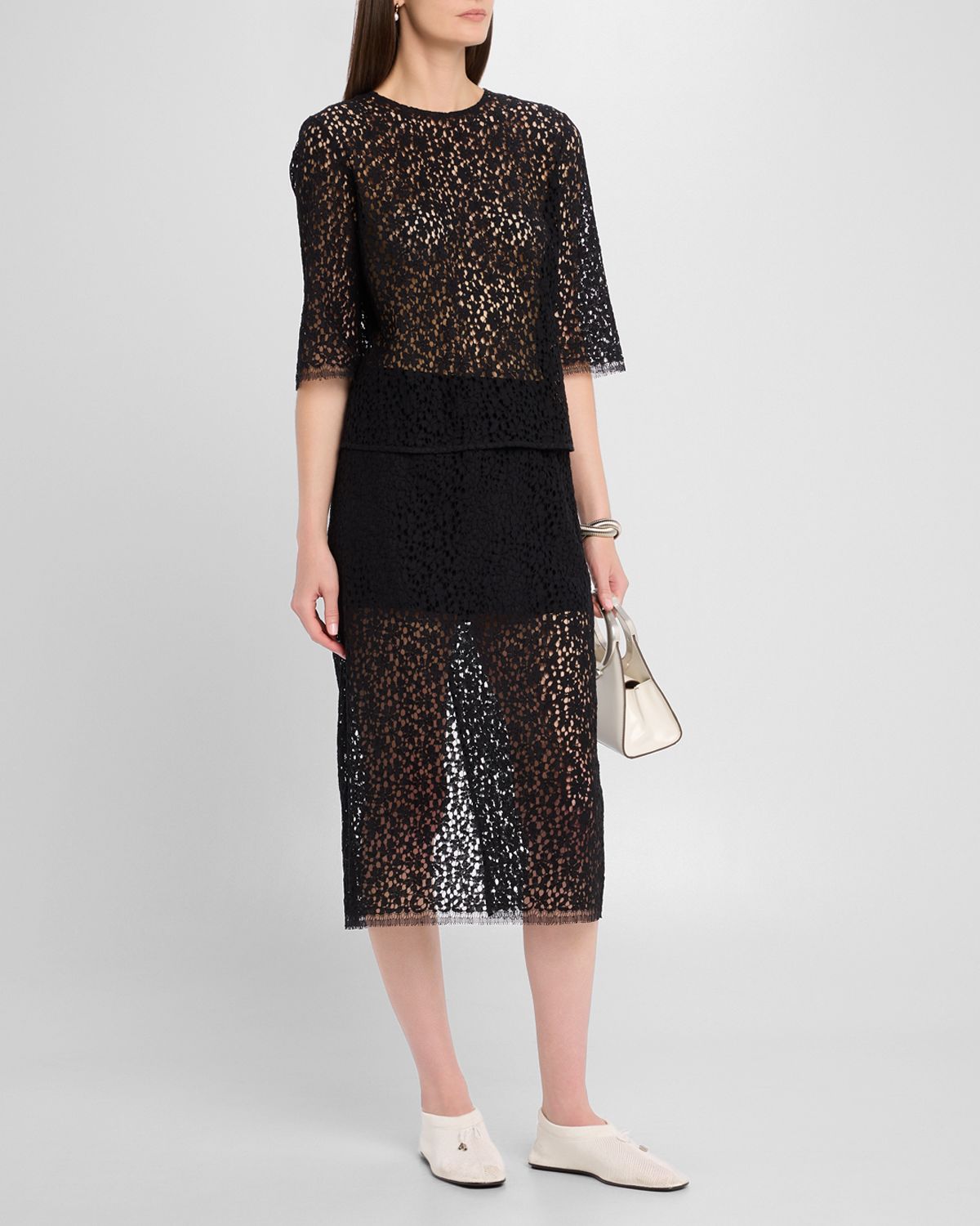 MARIA MCMANUS Lace Ruched Midi Skirt