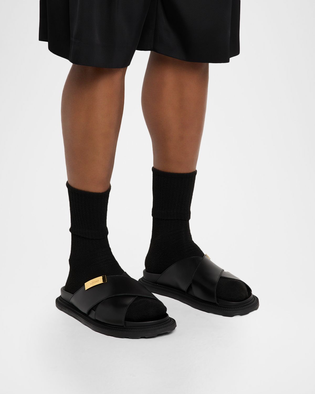 Moschino Men 's Crisscross Leather Slide Sandals