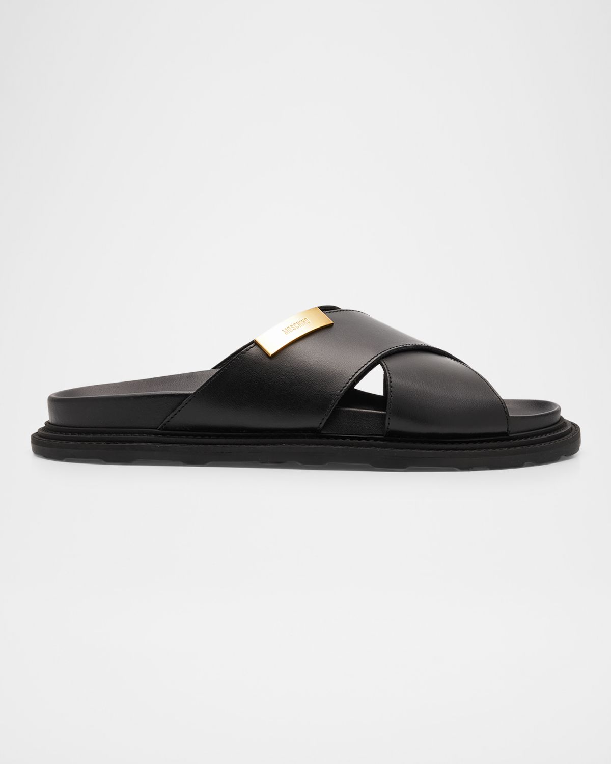 Moschino Men 's Crisscross Leather Slide Sandals