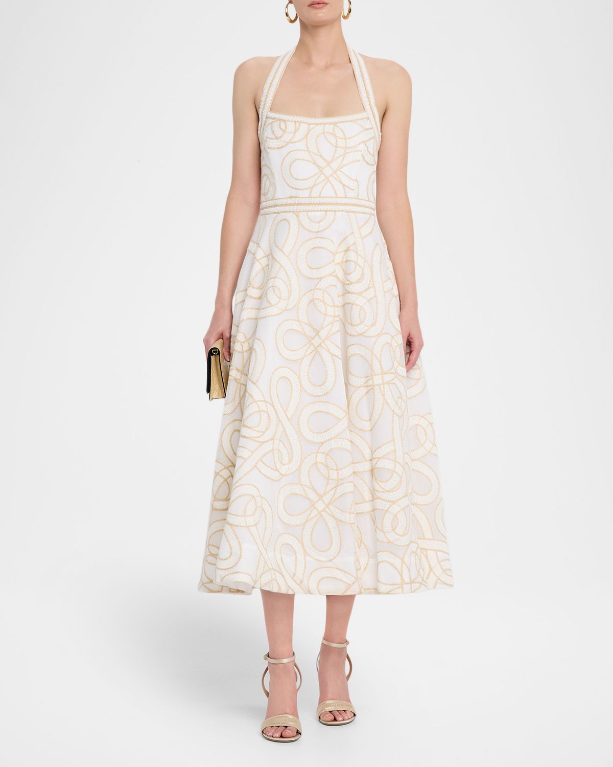 REBECCA VALLANCE Irena Sleeveless A-Line Halter Midi Dress