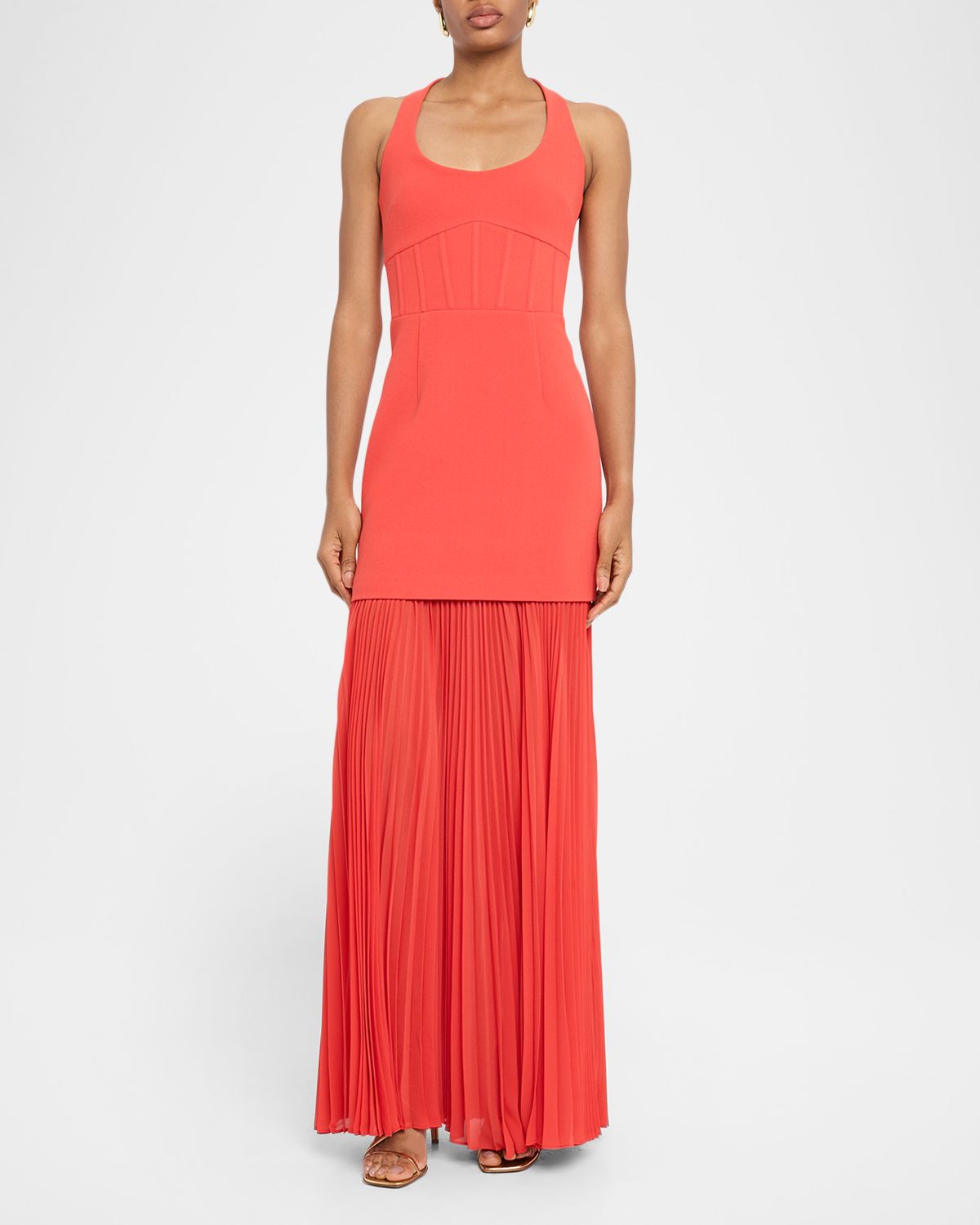 REBECCA VALLANCE Empress Pleated Crepe Corset Gown