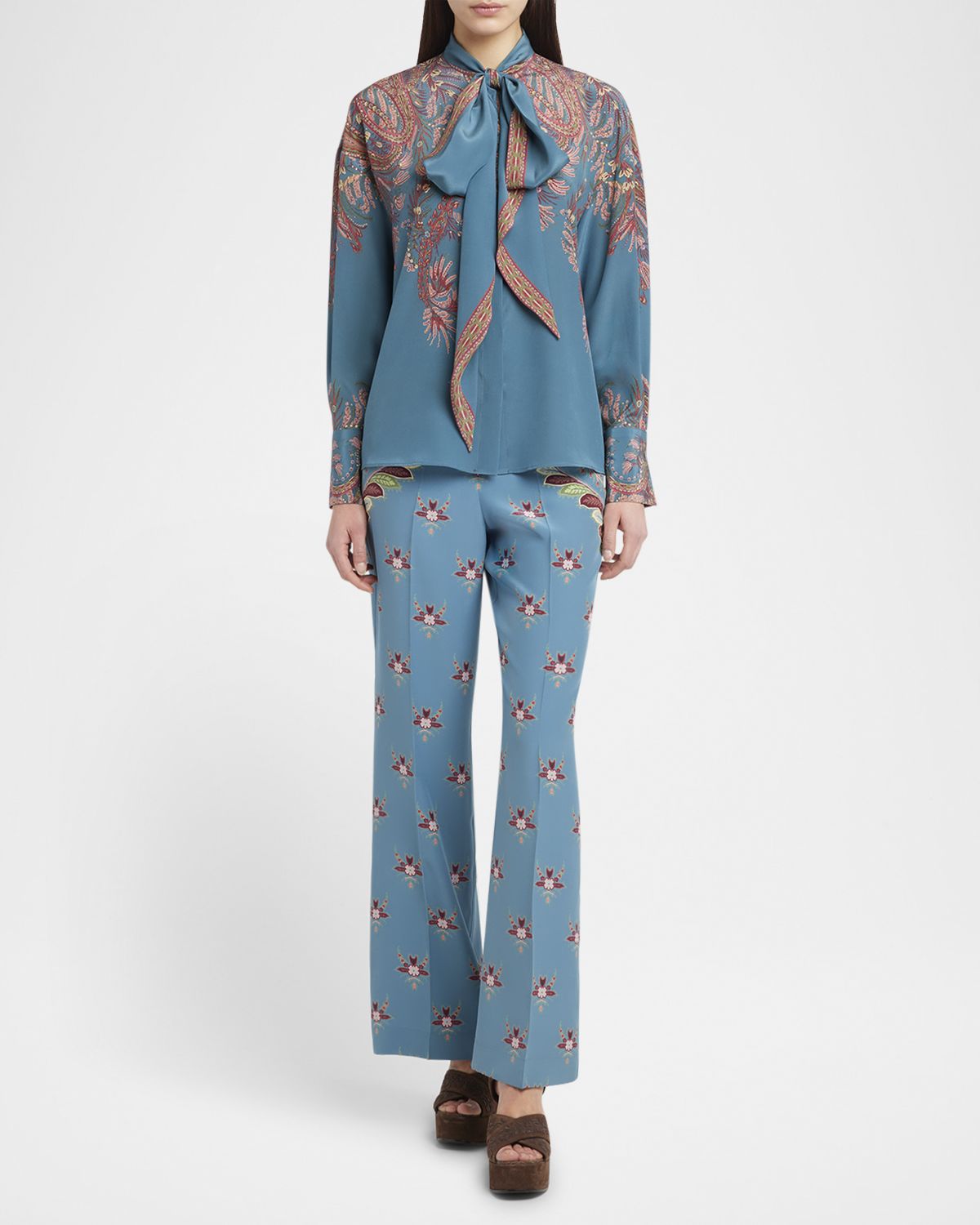 Etro Floral Paisley Silk Bow Blouse