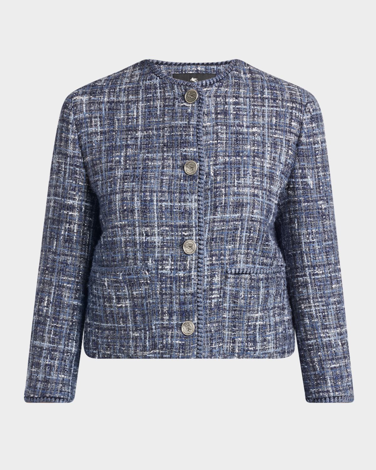 Etro Single-Breasted Tweed Crop Jacket