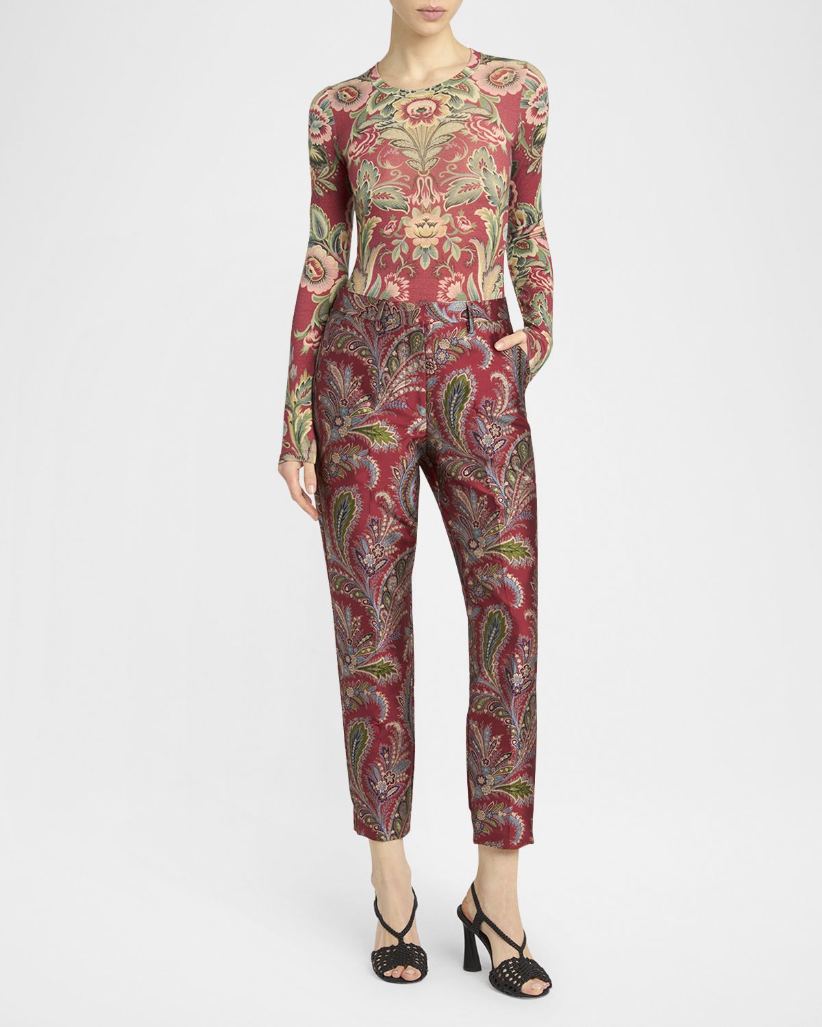 Etro Bristol Floral Brocade Straight-Leg Crop Pants