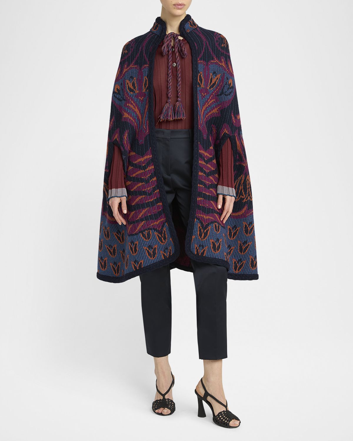 Etro Jacquard Knit Cape Coat