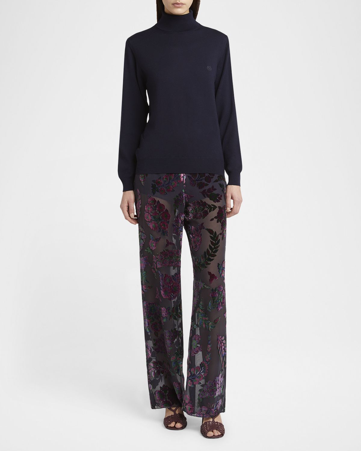 Etro Devore Sheer Wide-Leg Trousers
