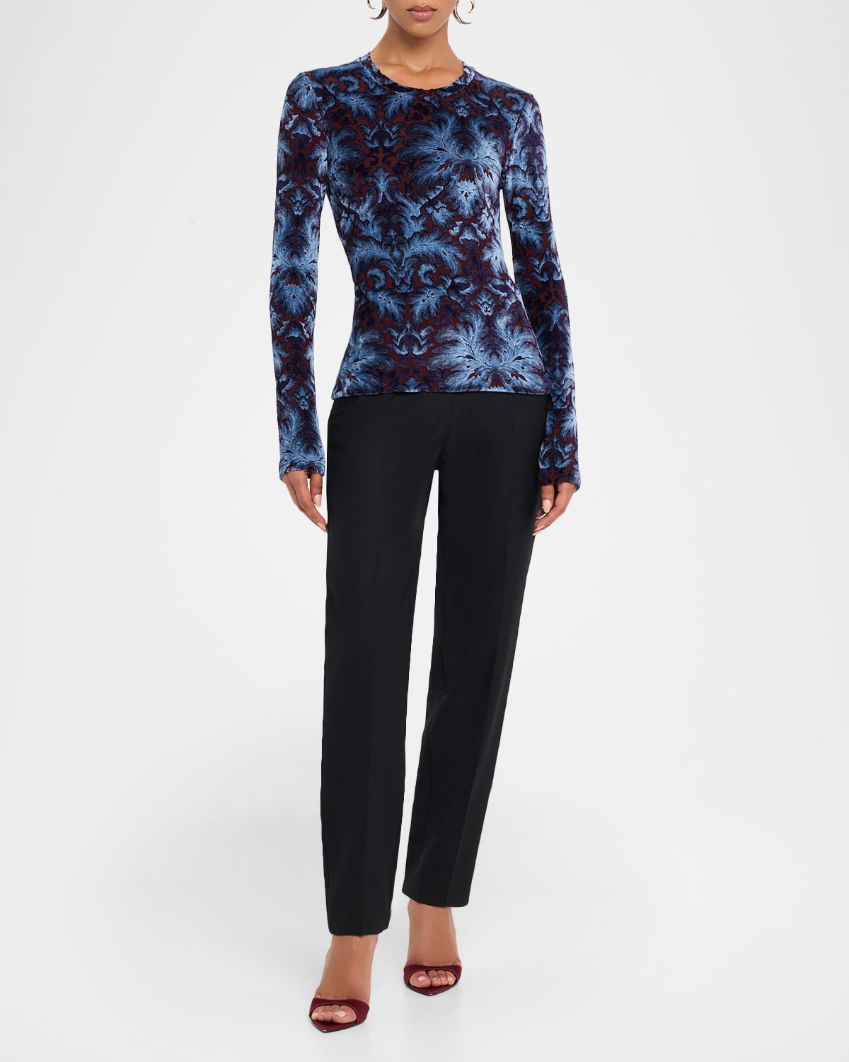 Etro Panne Velvet Long-Sleeve Top
