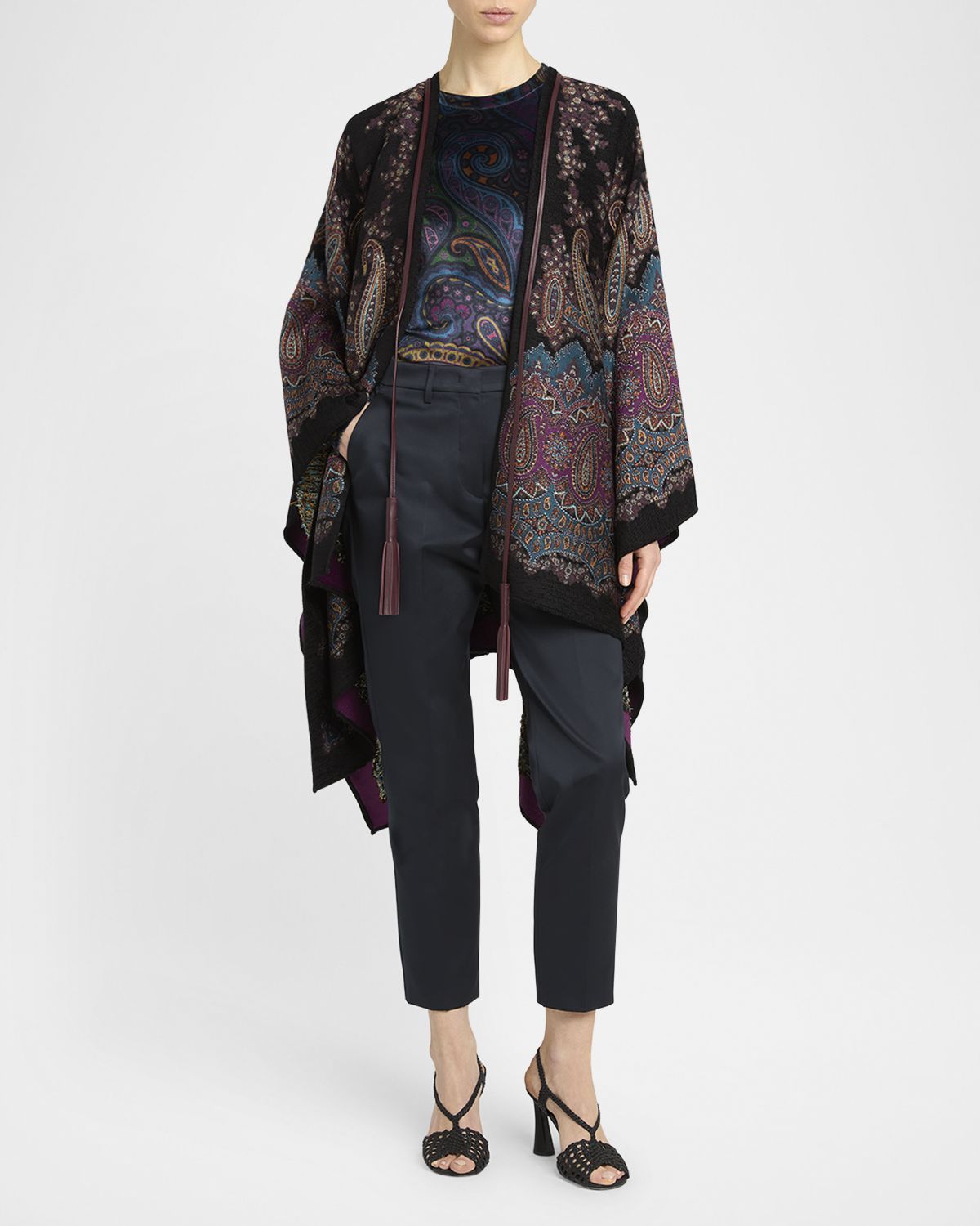 Etro Metallic Midnight Dream Cape With Leather Trim