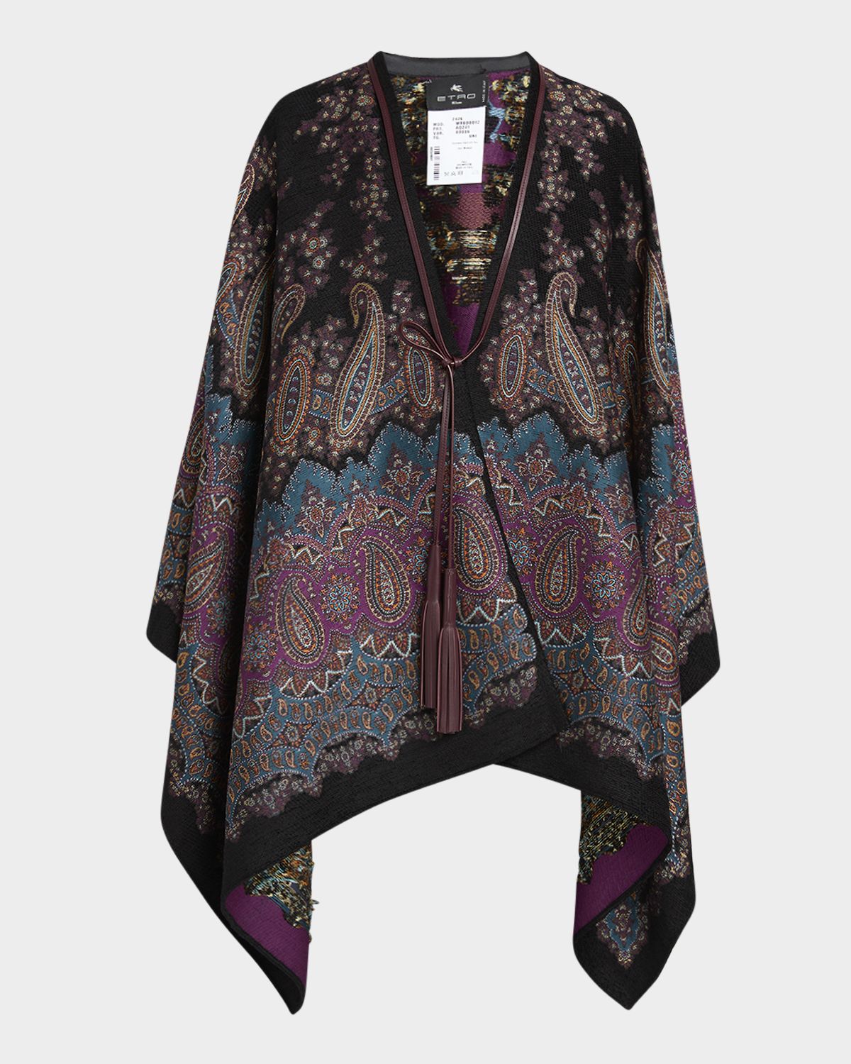 Etro Metallic Midnight Dream Cape With Leather Trim