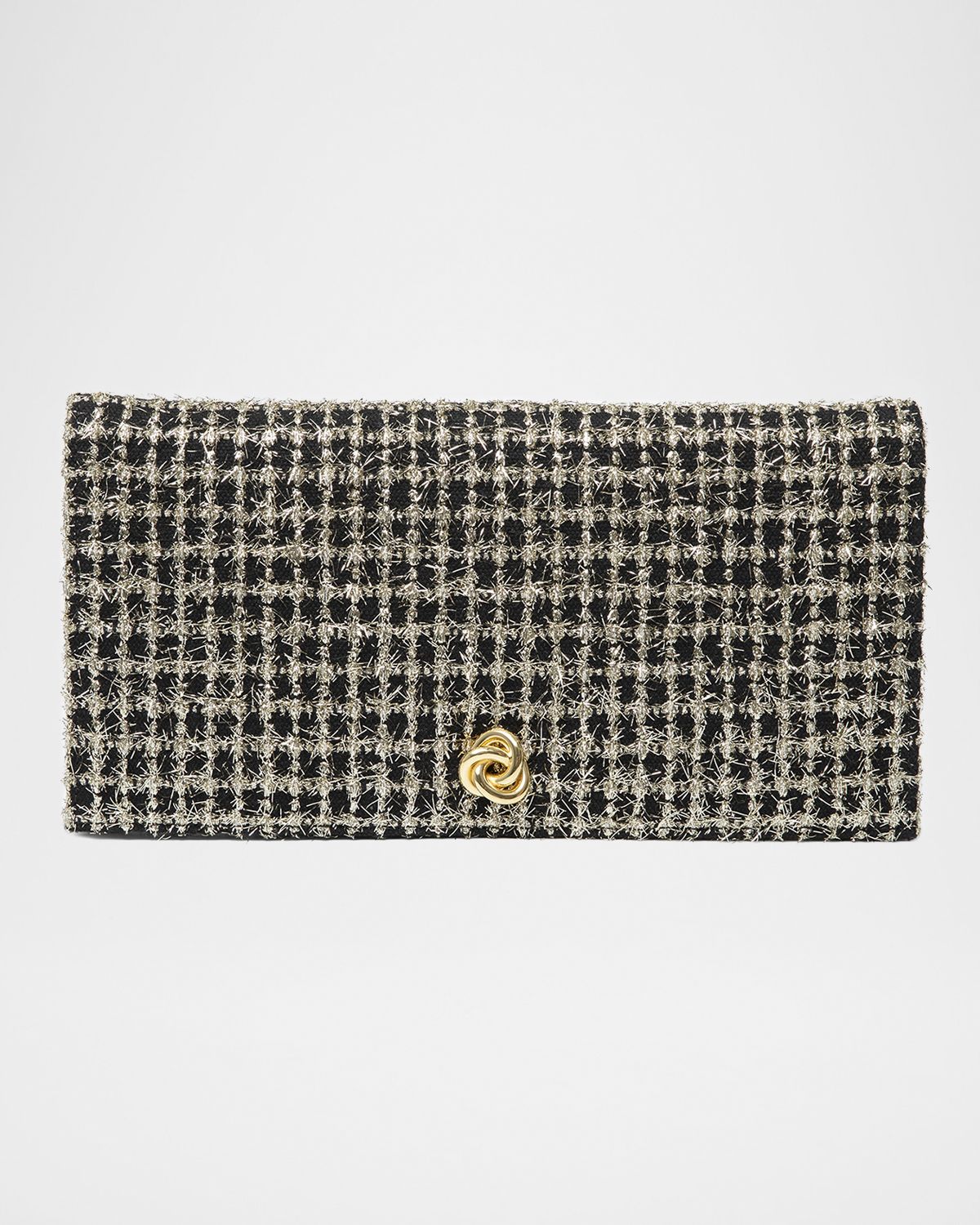 MICHELLE WILHITE Eloise Flap Fringe Grid Clutch Bag