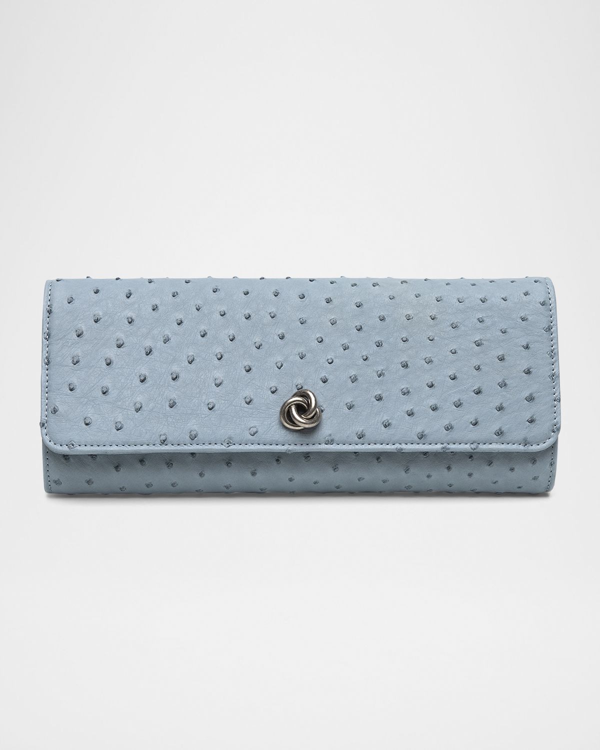 MICHELLE WILHITE Robbie Ostrich Leather Flap Clutch Bag