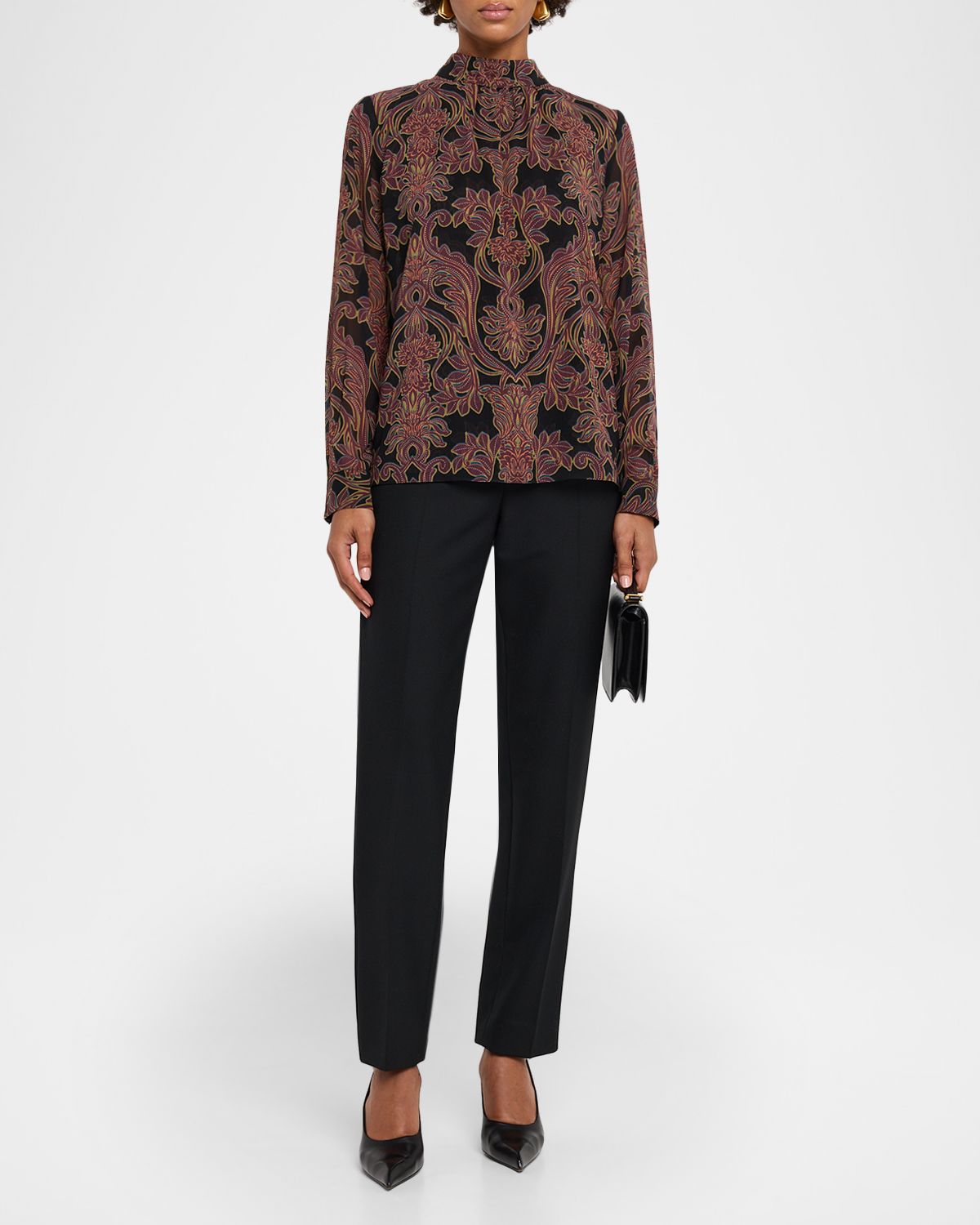 MISA Los Angeles Studded Flora Annie Mock-Neck Blouse