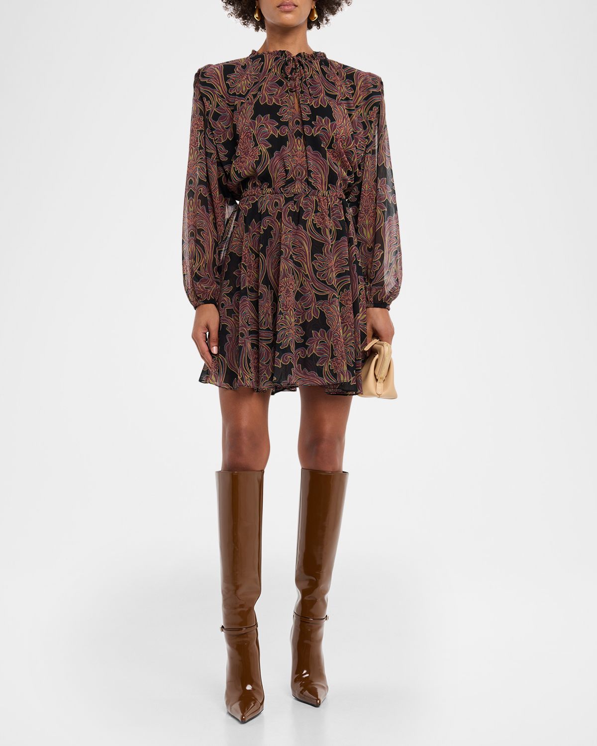 MISA Los Angeles Studded Flora Lilly Long-Sleeve Mini Dress