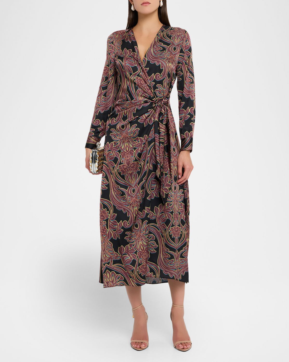 MISA Los Angeles Studded Flora Eliza Wrap Midi Dress