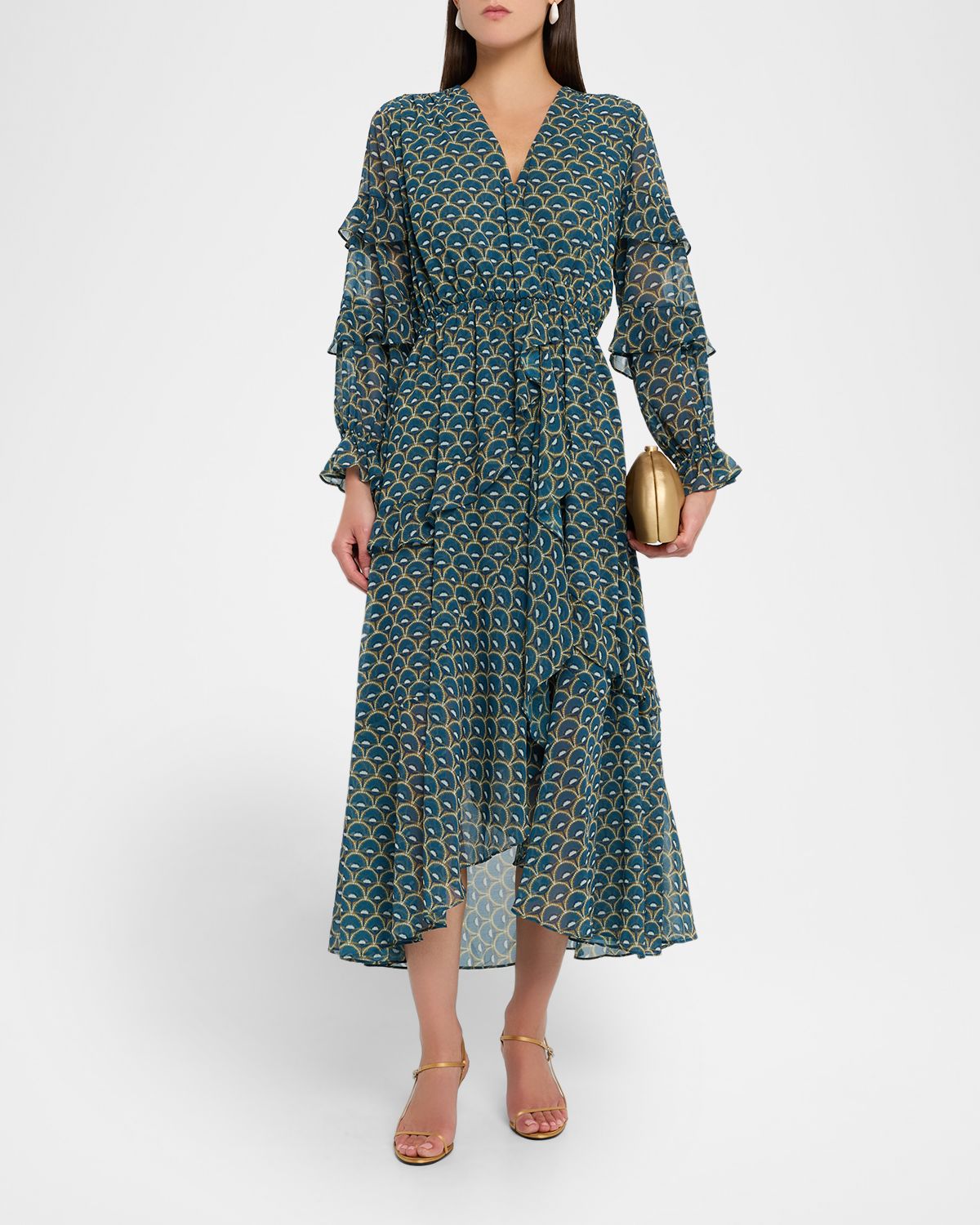 MISA Los Angeles Dandelion Delora Asymmetric Chiffon Midi Dress