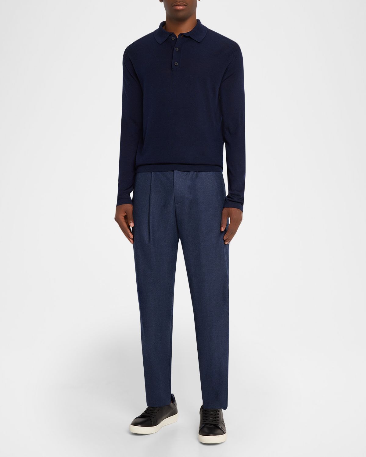 KNT Men 's Wool and Silk Long-Sleeve Polo Shirt