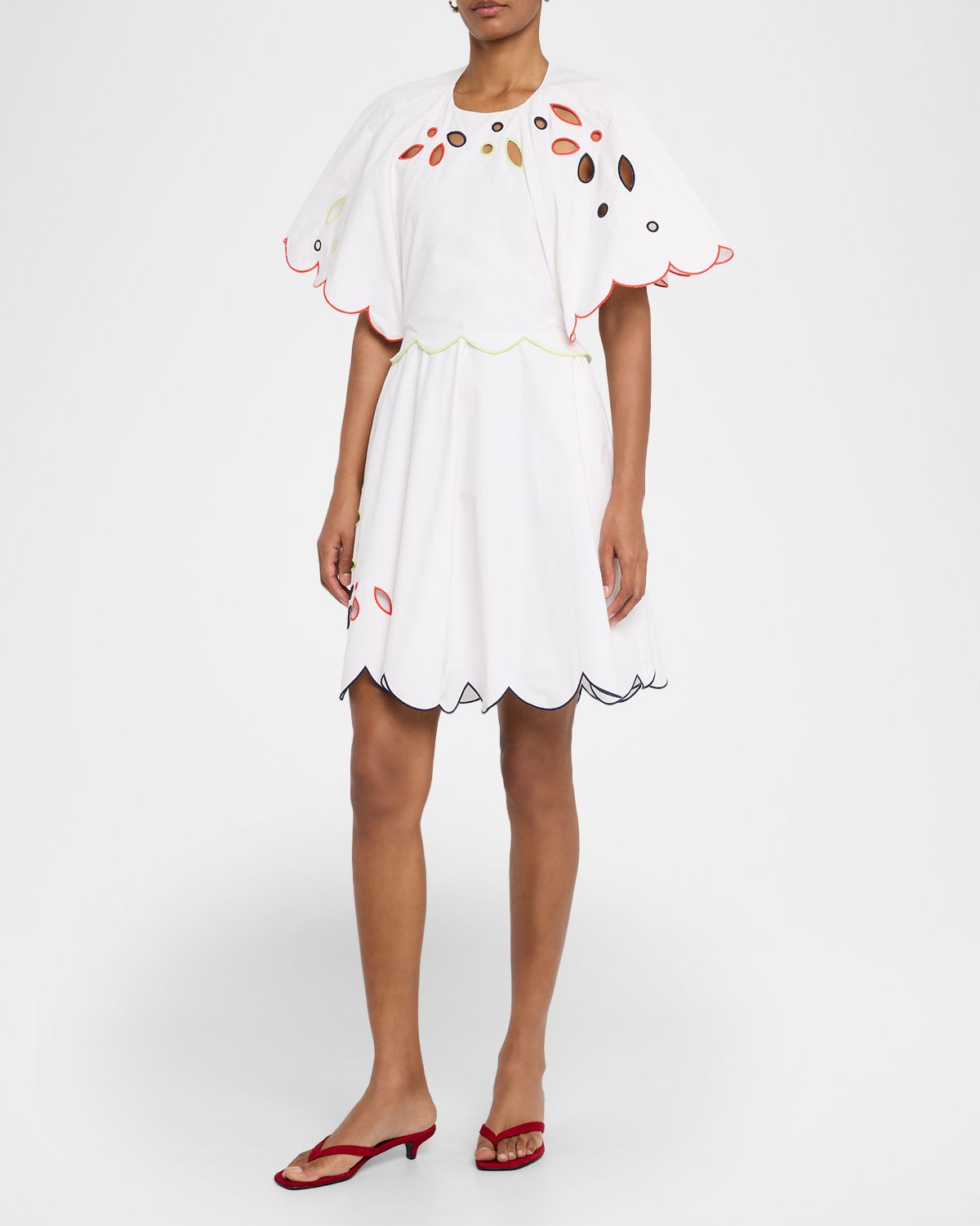 Rosie Assoulin Buttercup Scalloped Eyelet Short-Sleeve Mini Dress