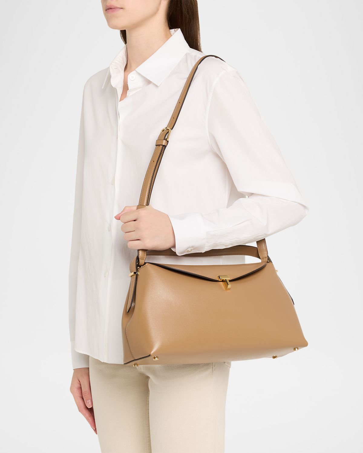 Toteme T-Lock Smooth Leather Top-Handle Bag