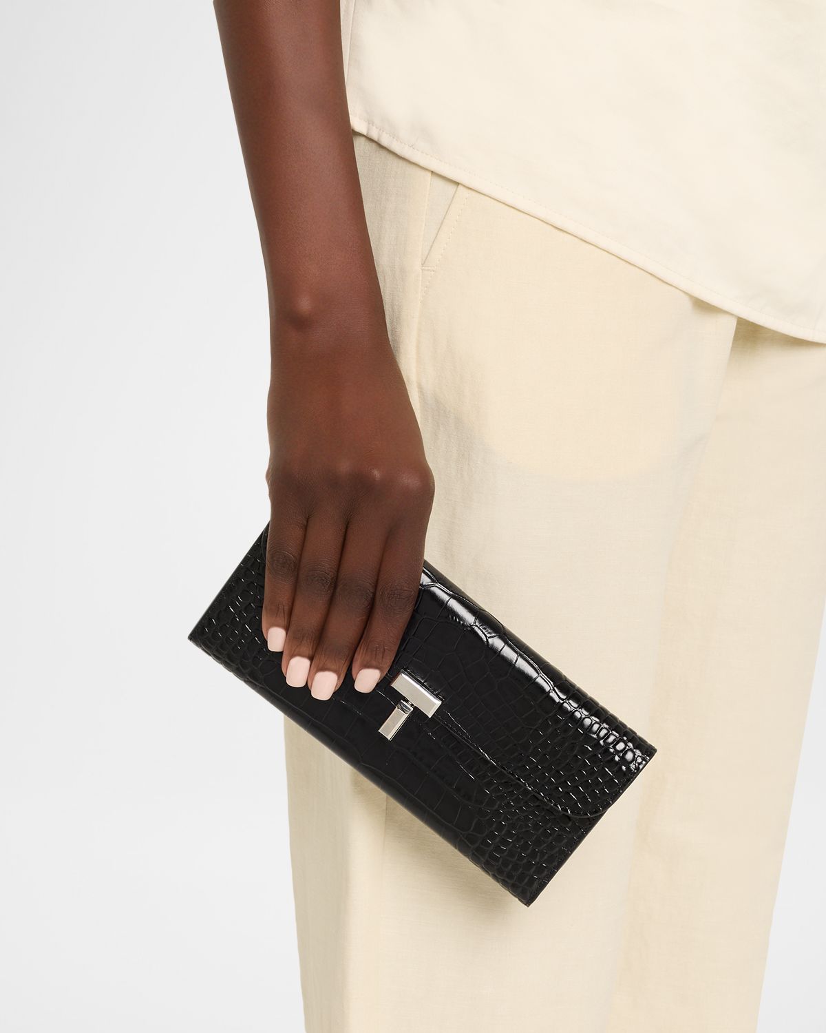 Toteme T-Lock Croco-Embossed Leather Wallet