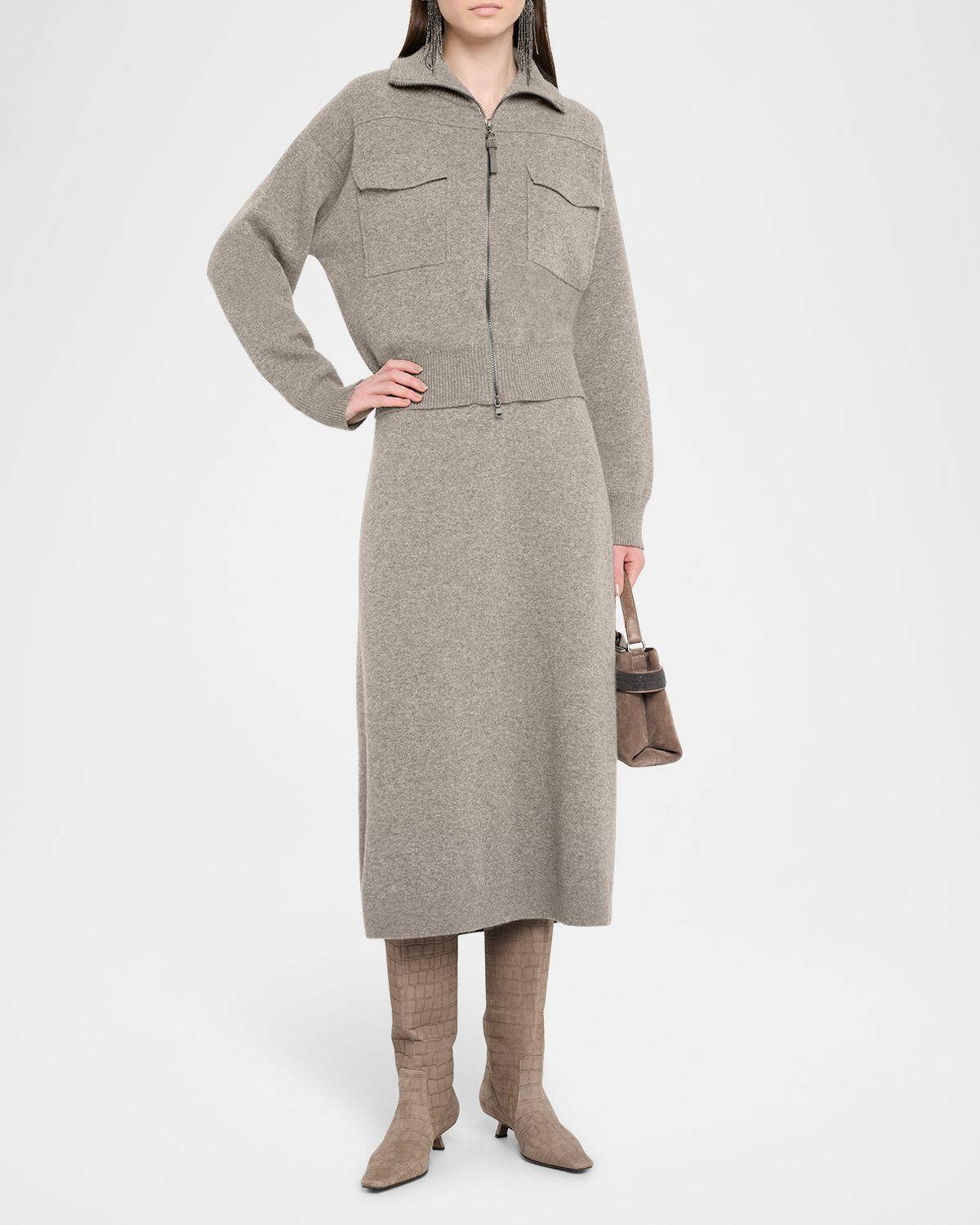 Brunello Cucinelli Cashmere Knit Safari Zip Jacket