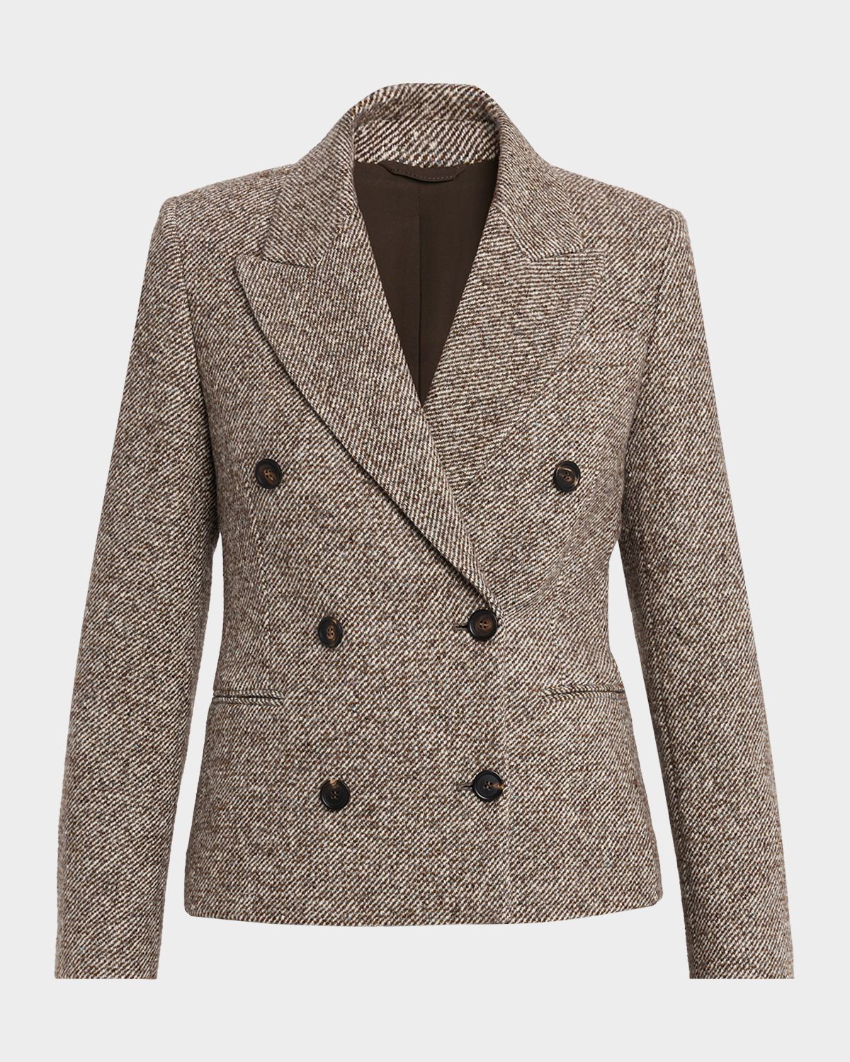 Brunello Cucinelli Virgin Wool and Silk Melange Diagonal Double-Breasted Blazer