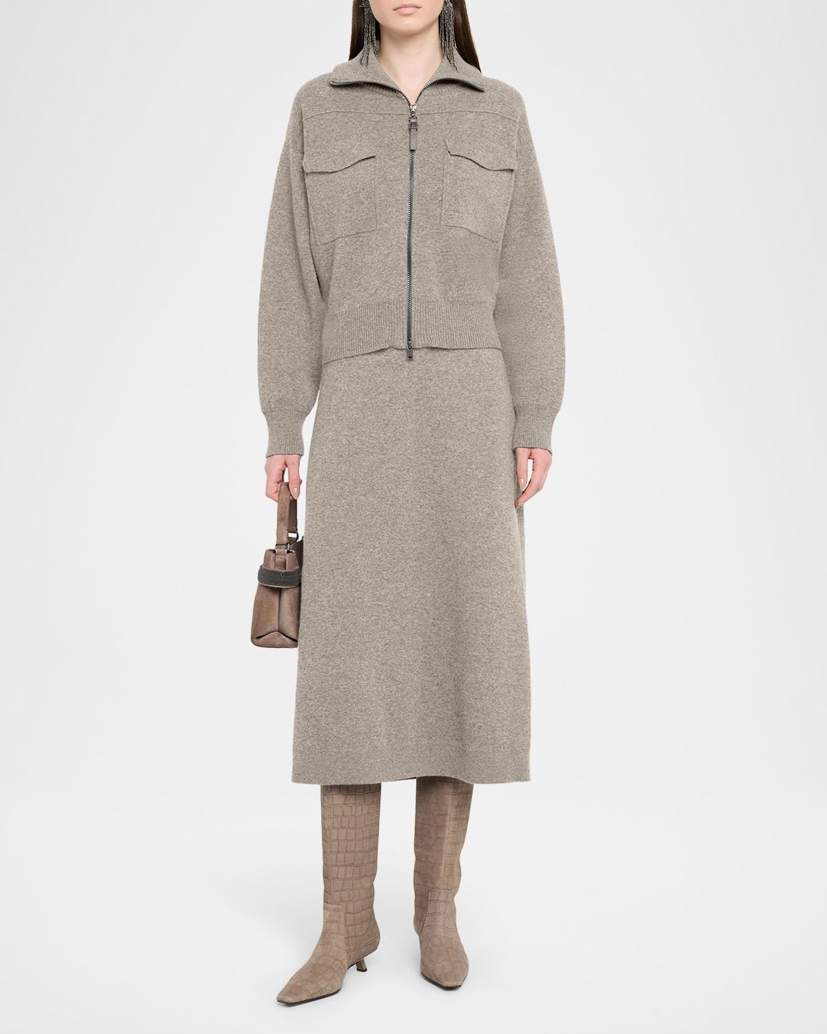 Brunello Cucinelli Cashmere Knit A-Line Midi Skirt