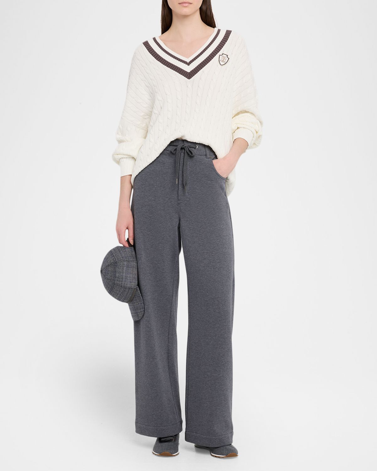 Brunello Cucinelli Cable-Knit Sport Club V-Neck Sweater