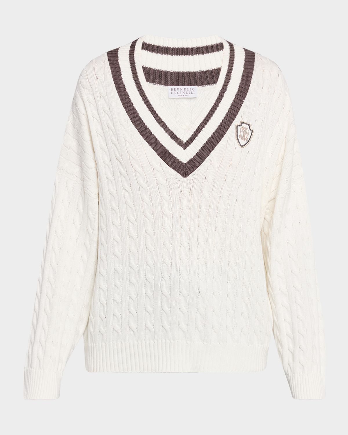 Brunello Cucinelli Cable-Knit Sport Club V-Neck Sweater