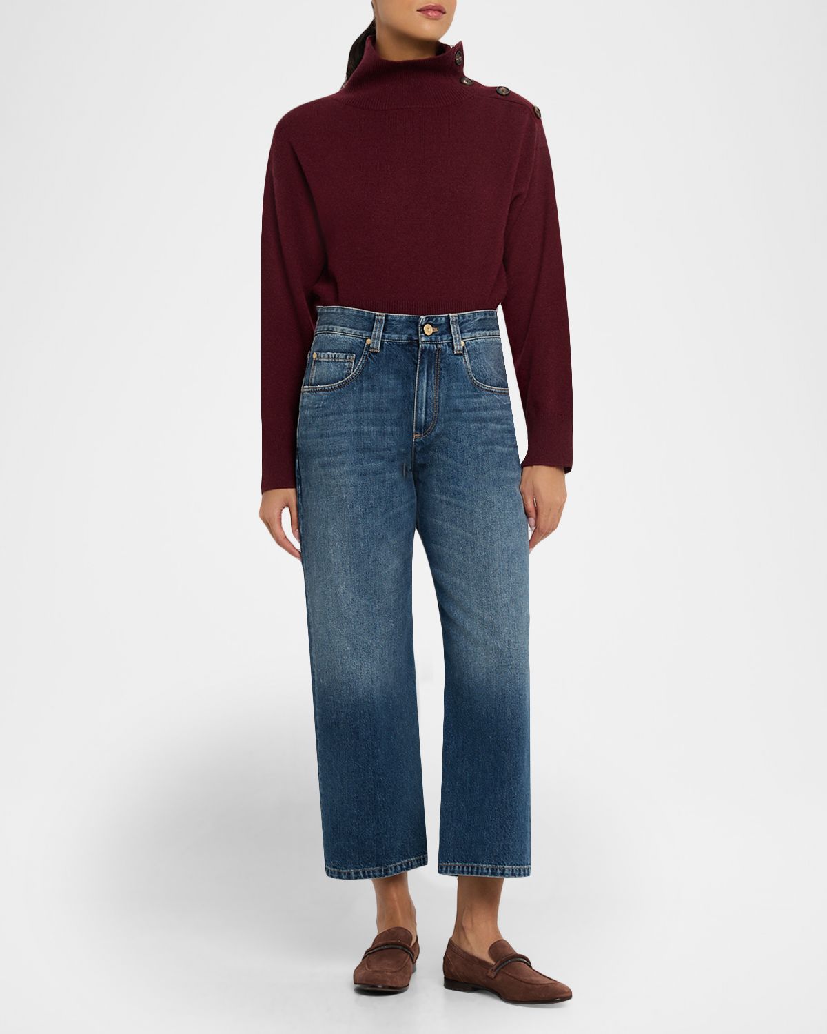 Brunello Cucinelli Authentic Denim Wide-Leg Ankle Jeans