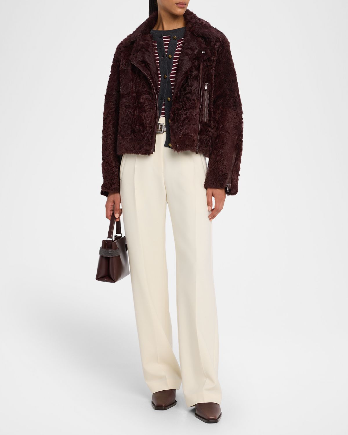 Brunello Cucinelli Striped Wool-Cashmere Knit Sleeveless Sweater