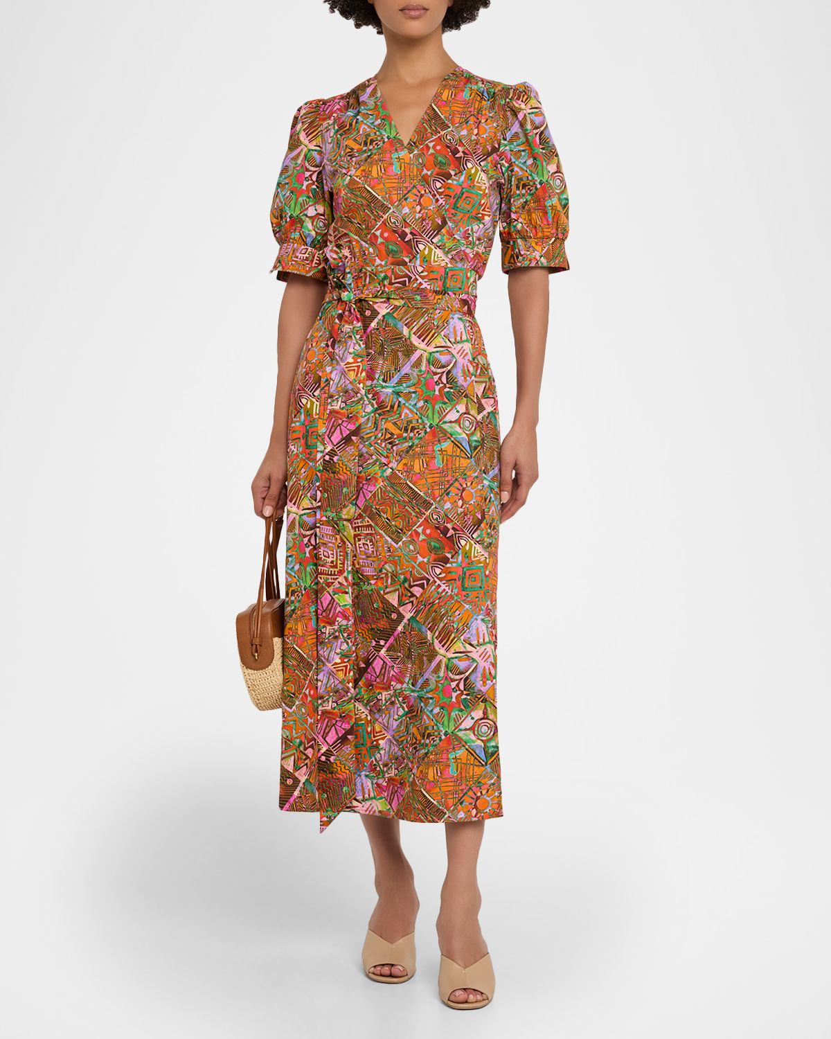 Marie Oliver Rita Patchwork-Print Cotton Midi Wrap Dress