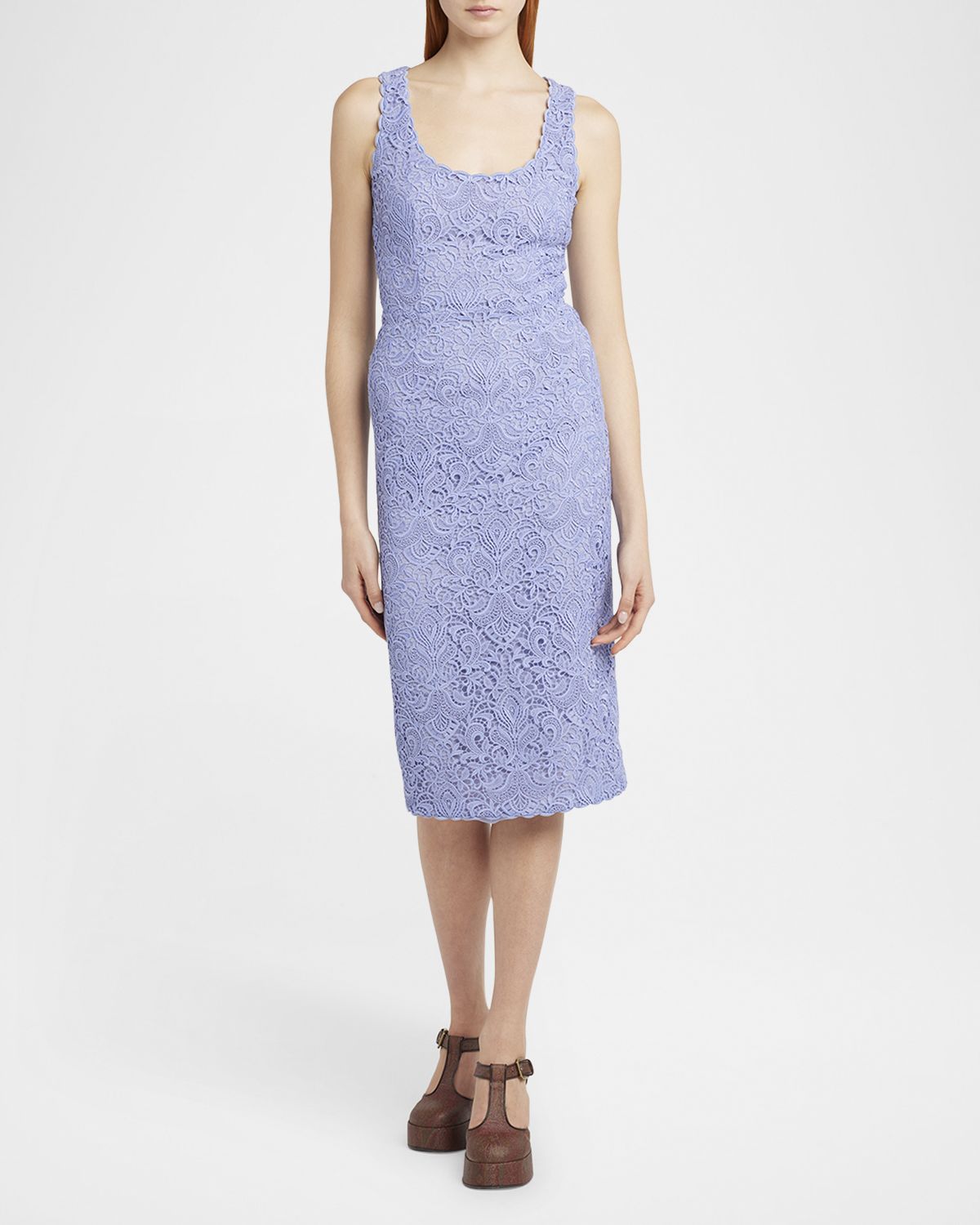 Etro Lace Square-Neck Sheath Midi Dress