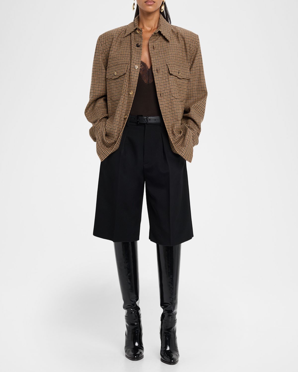 Saint Laurent Houndstooth Wool Shirt Jacket