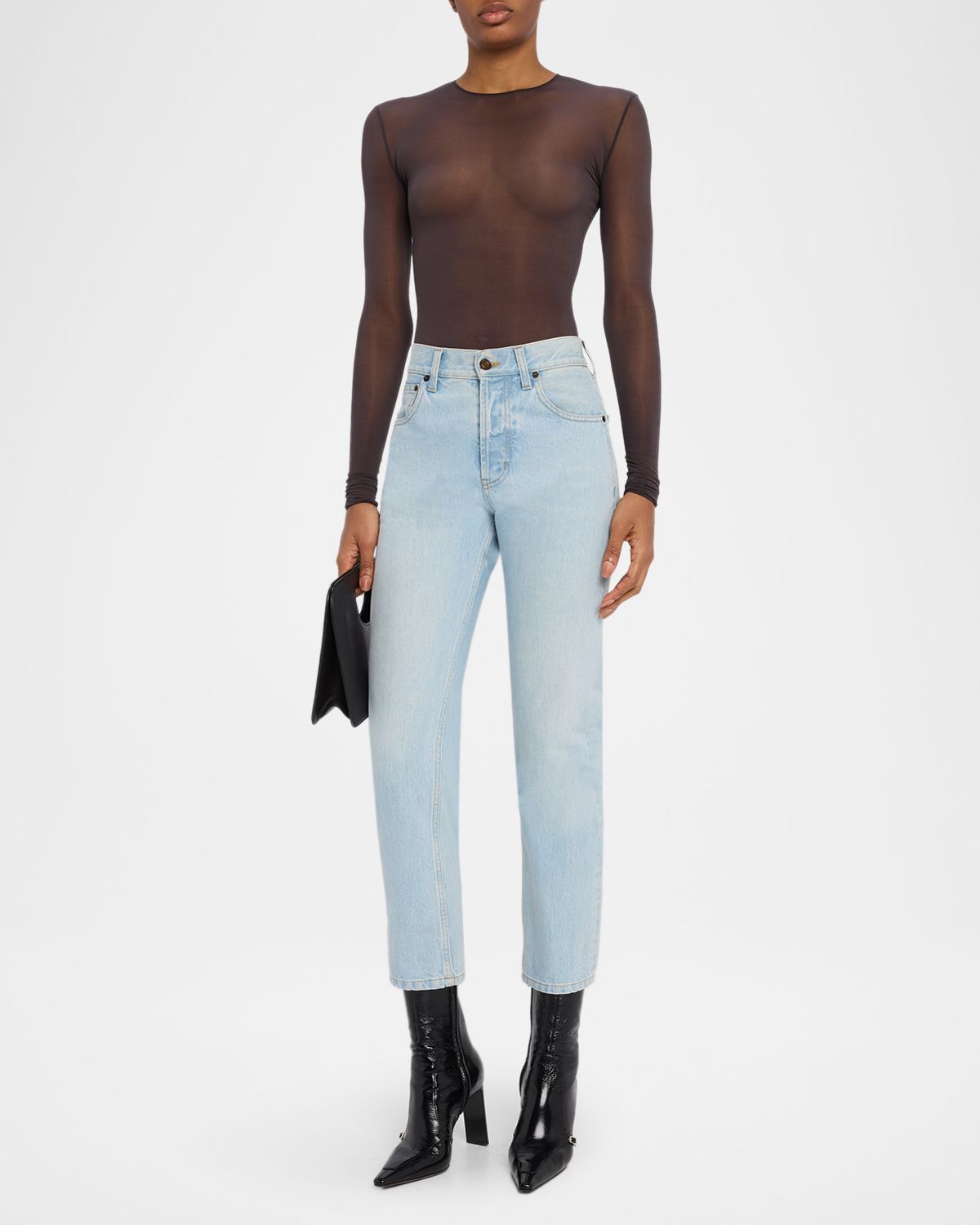 Saint Laurent Sheer Knit Long-Sleeve Bodysuit