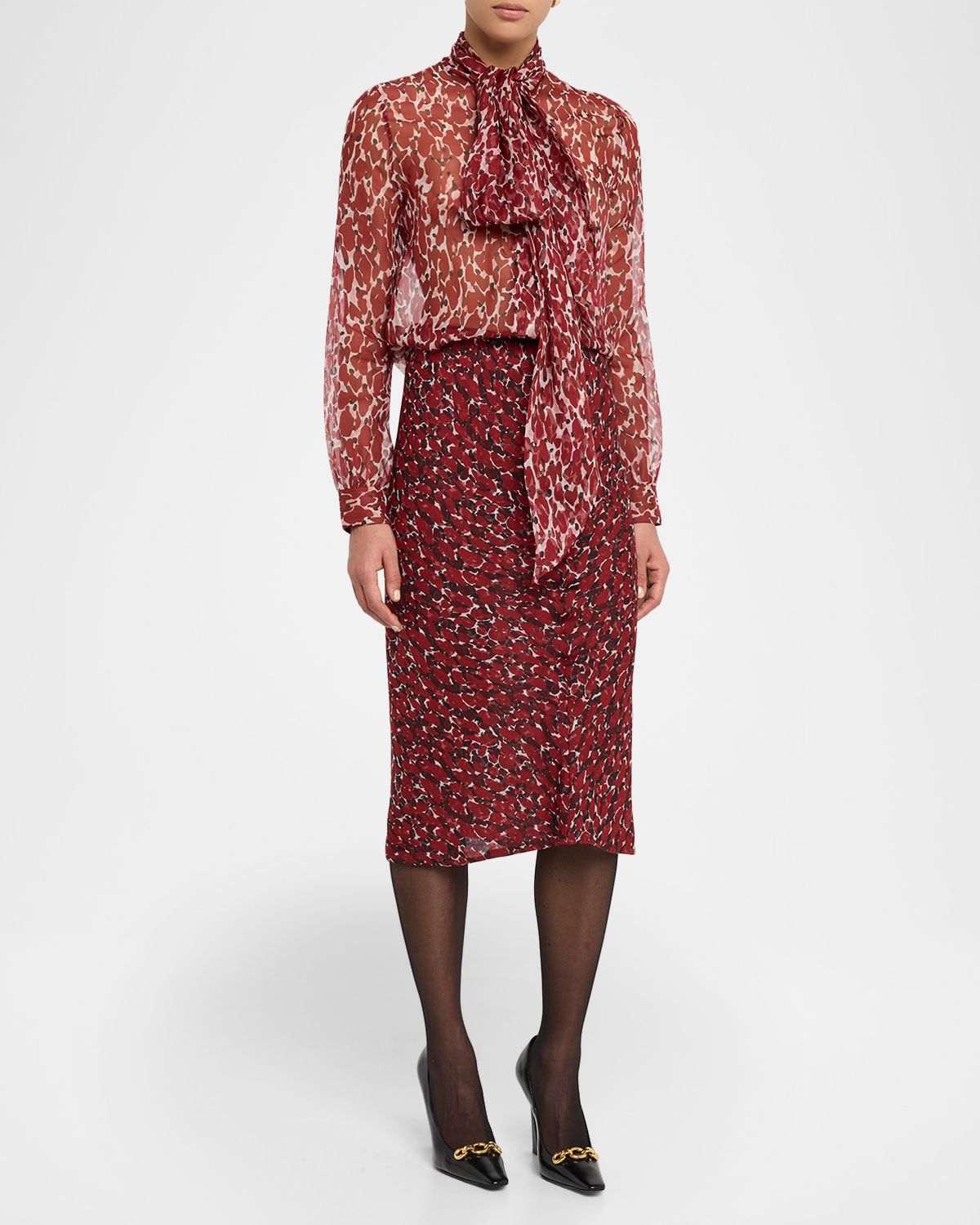 Saint Laurent Printed Cotton-Silk Midi Skirt