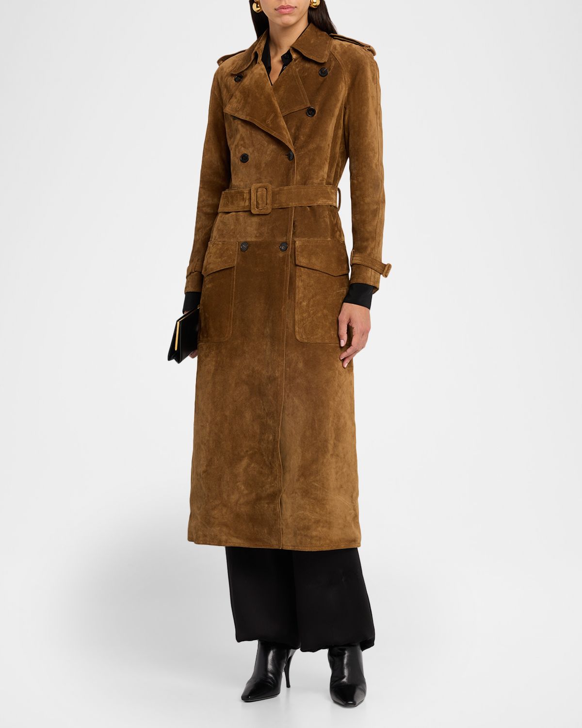 Saint Laurent Belted Suede Trench Coat