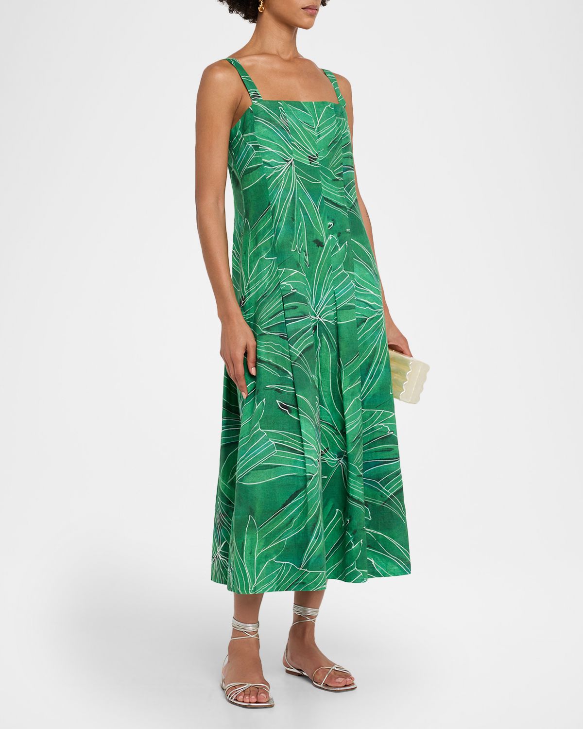 Marie Oliver Dixon Pleated Linen-Cotton Midi Dress