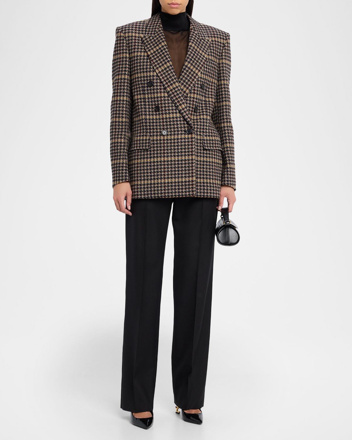 Saint Laurent Houndstooth Check Double-Breasted Jacket