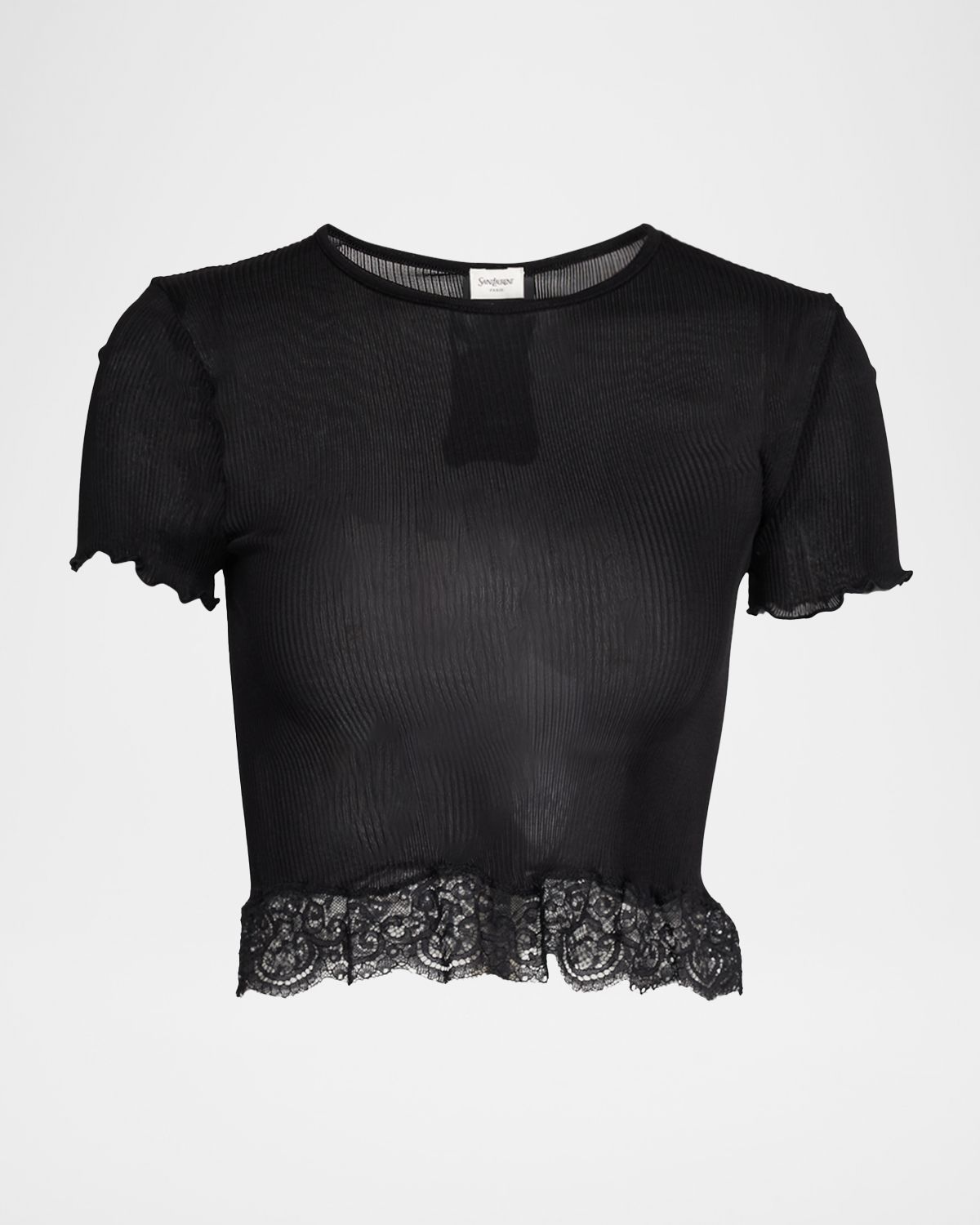 Saint Laurent Lace-Trim Short-Sleeve Crop T-Shirt