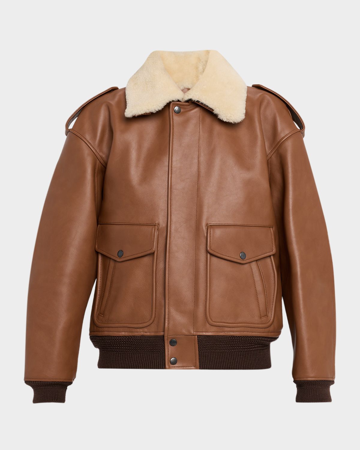 Saint Laurent Lamb Shearling Collar Leather Aviator Jacket