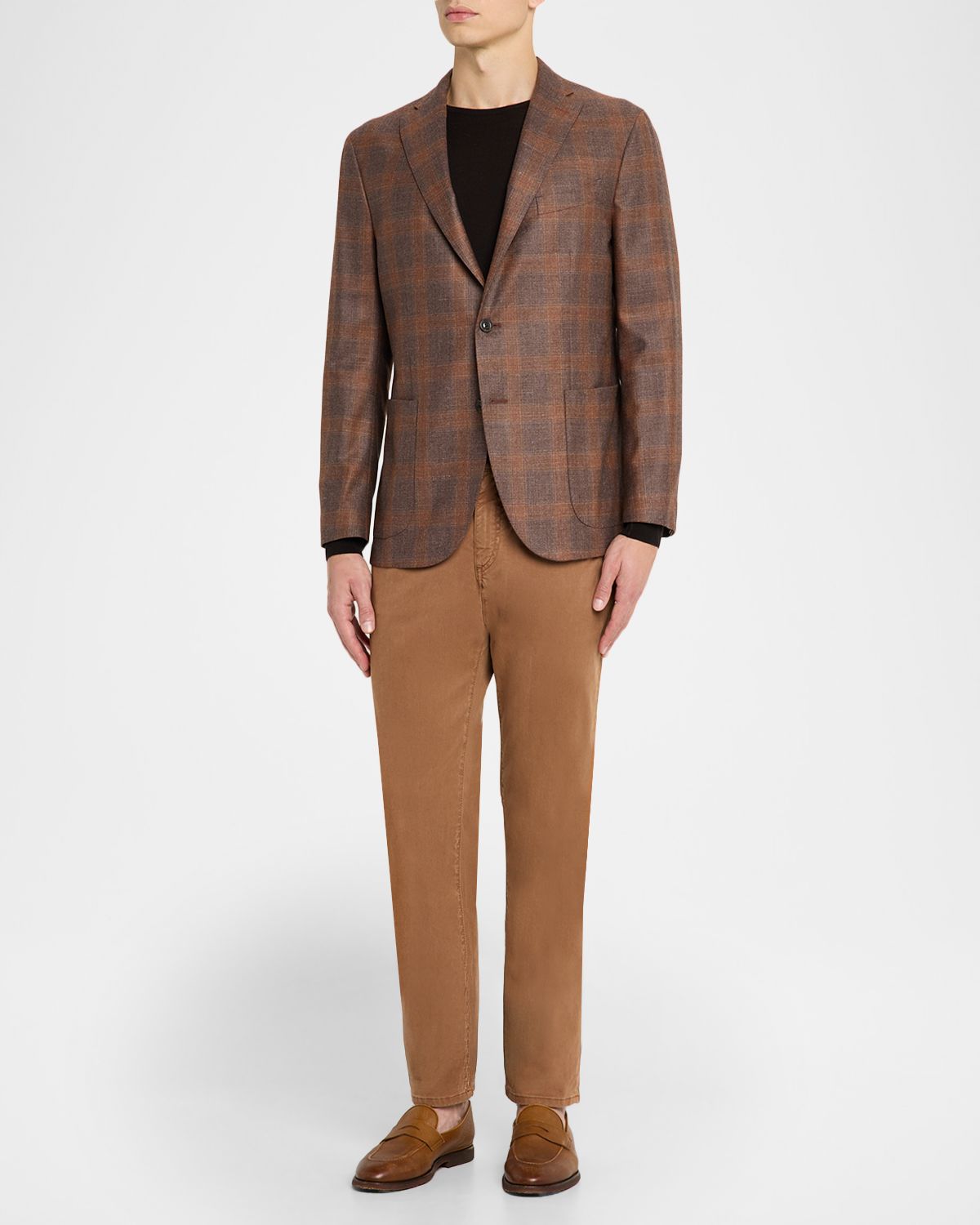Boglioli Men 's Wool, Silk, and Linen Plaid Two-Button Blazer