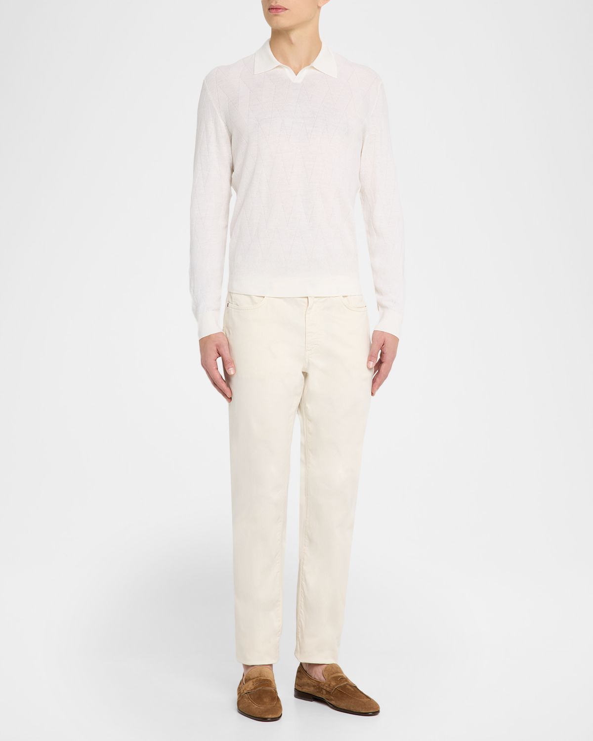 Boglioli Men 's Wool Chevron-Knit Johnny Collar Polo Sweater