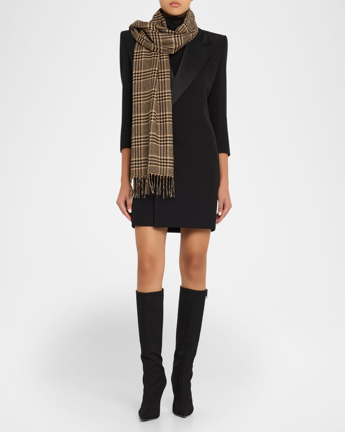 Saint Laurent Prince of Wales Silk Cashmere Scarf