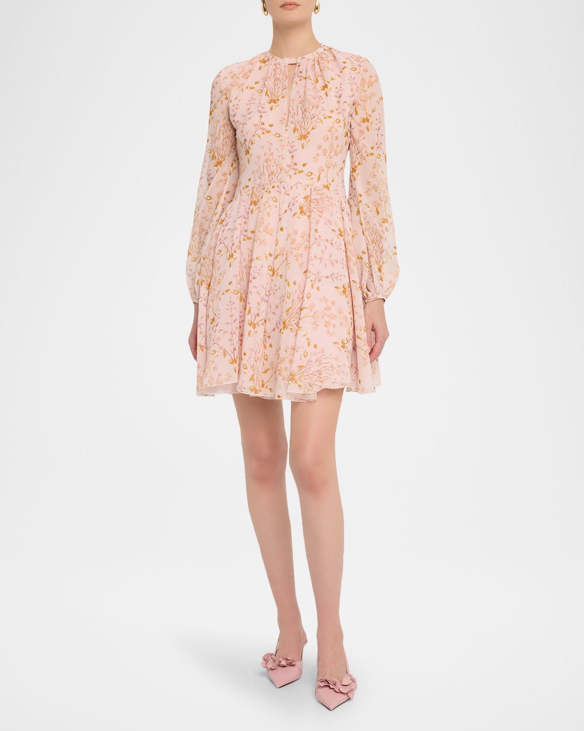 Giambattista Valli Floral Georgette Long-Sleeve Mini Dress