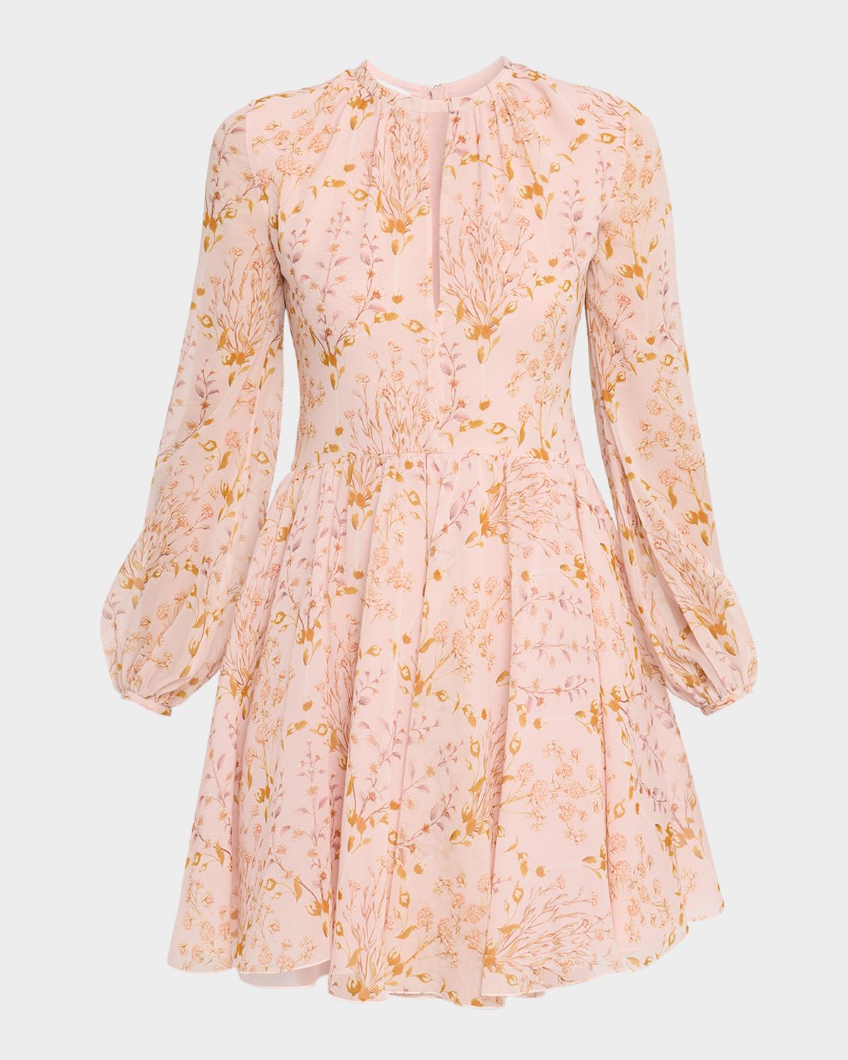 Giambattista Valli Floral Georgette Long-Sleeve Mini Dress