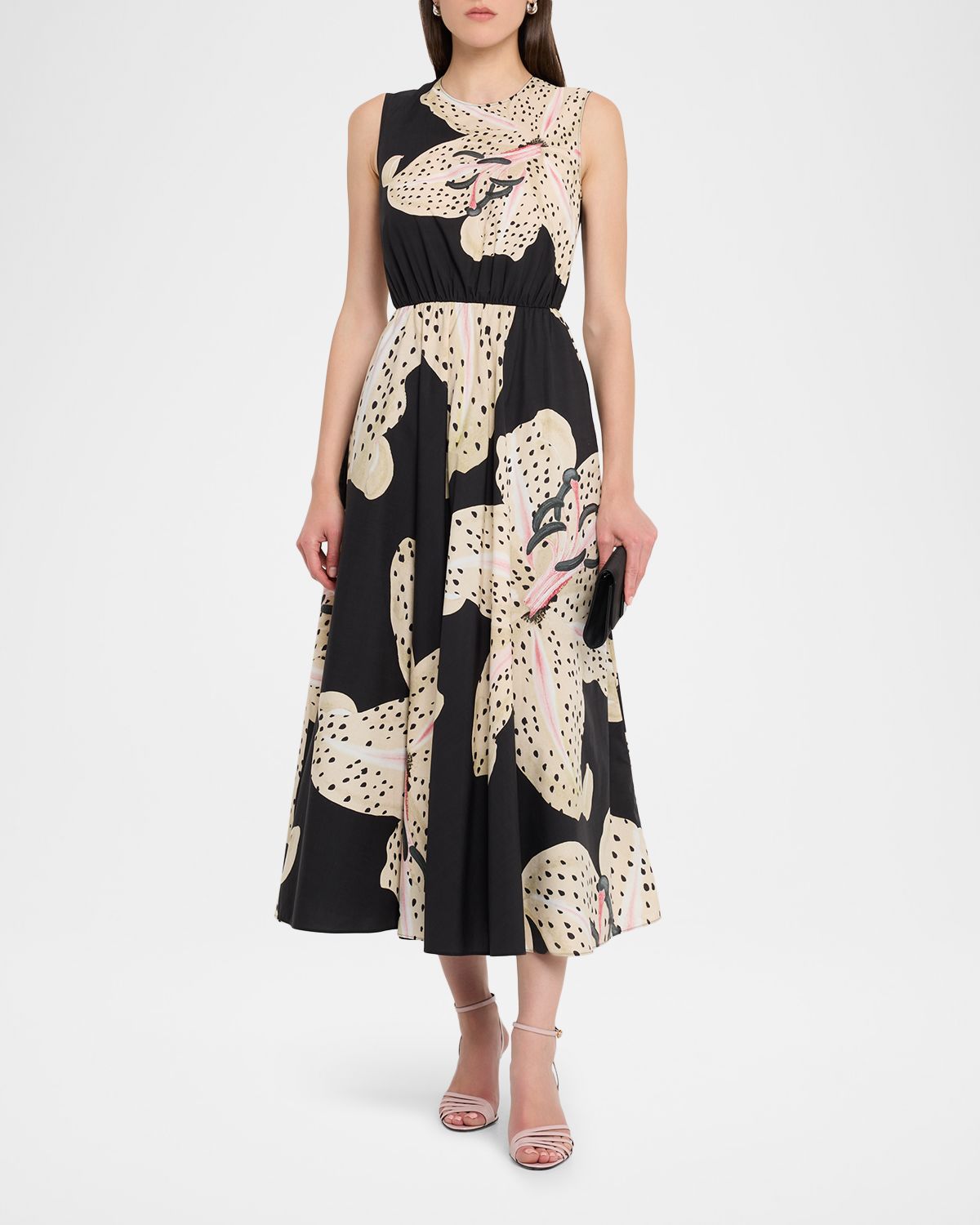 Giambattista Valli Flower-Print Popeline Sleeveless Midi Dress
