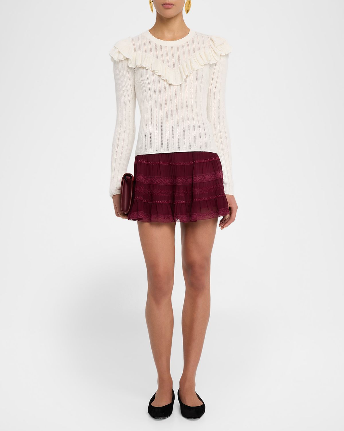 LoveShackFancy Presla Pointelle Ruffle Sweater