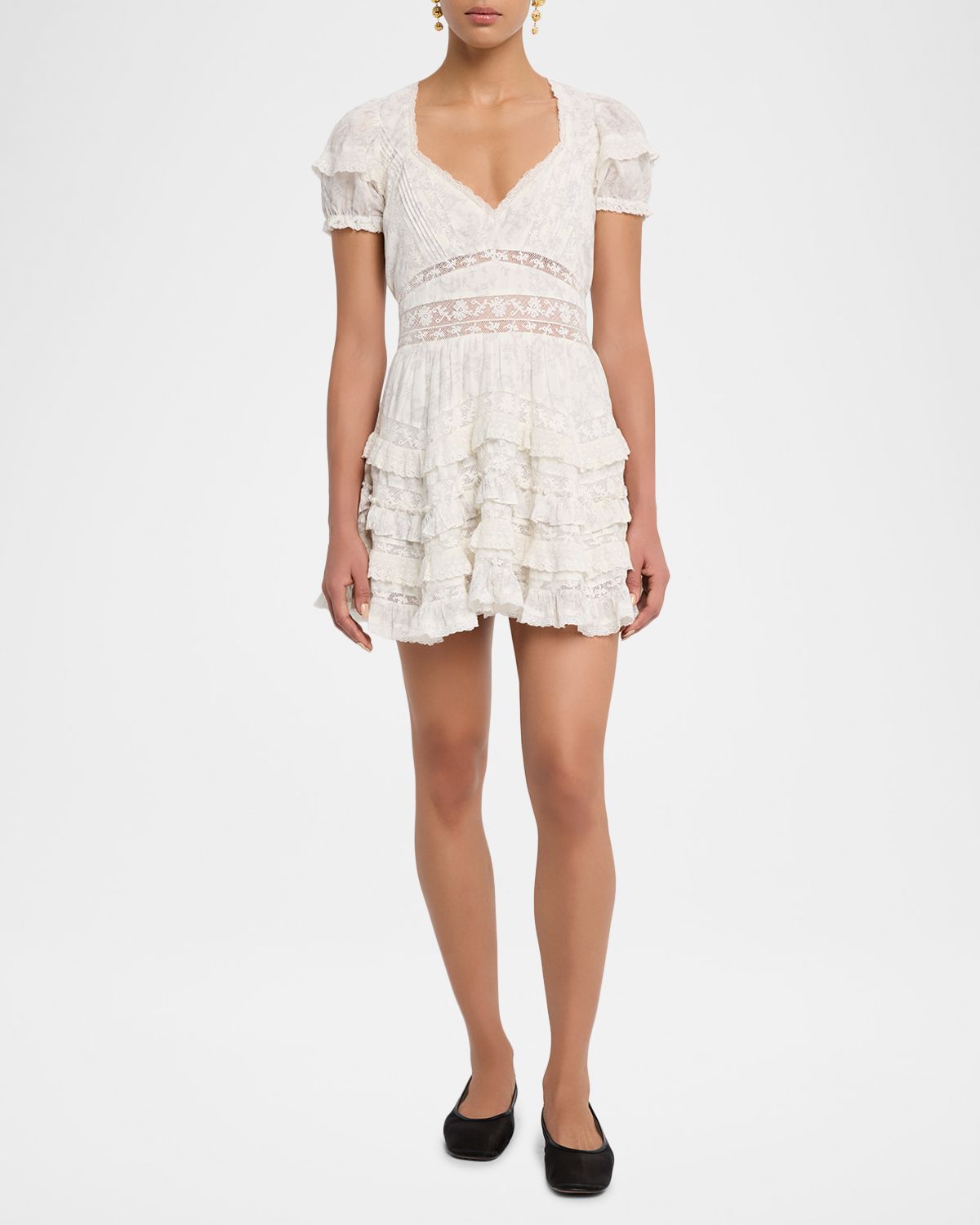 LoveShackFancy Nivara Lace Ruffle Mini Dress