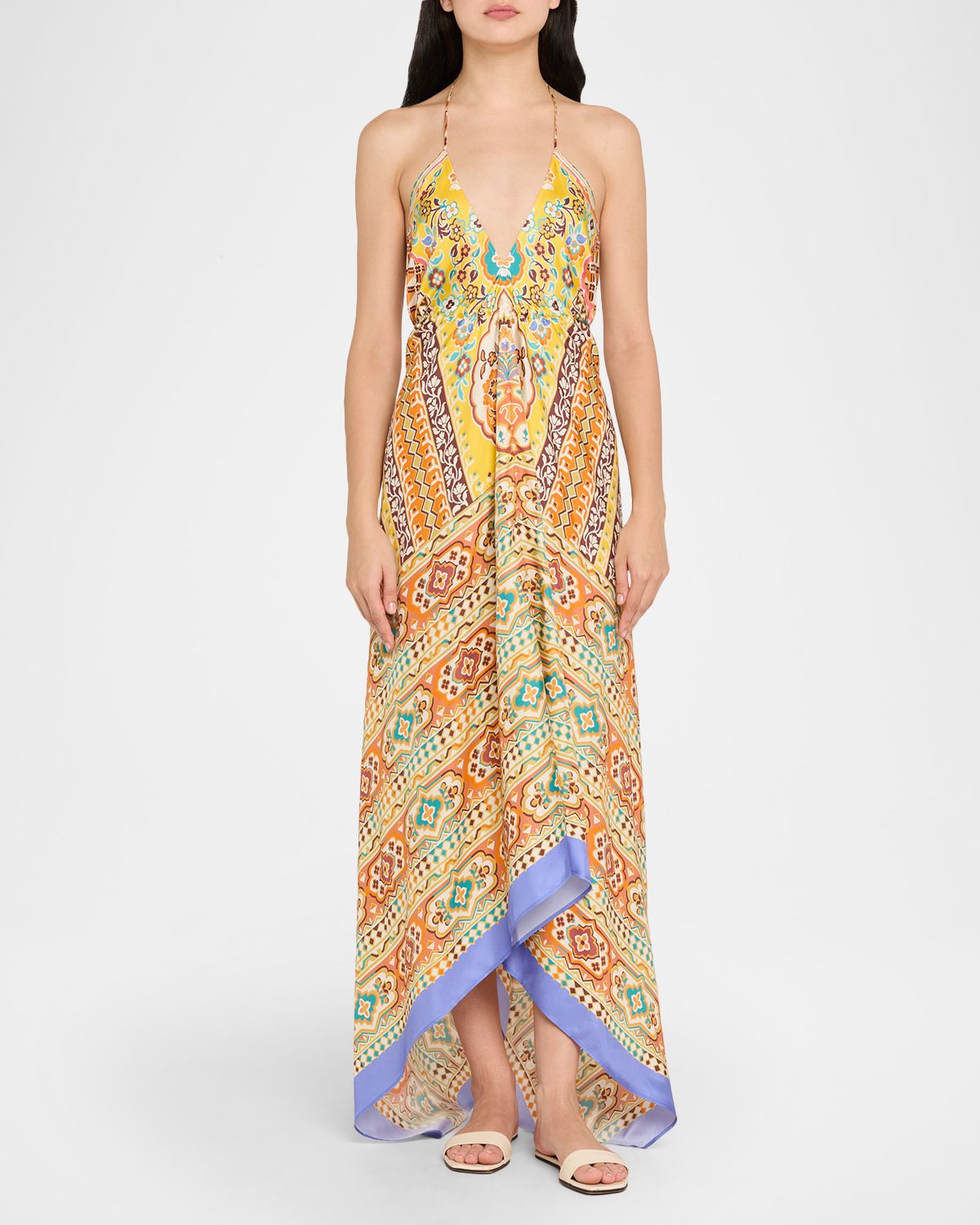 Etro Printed Silk Halter Maxi Dress