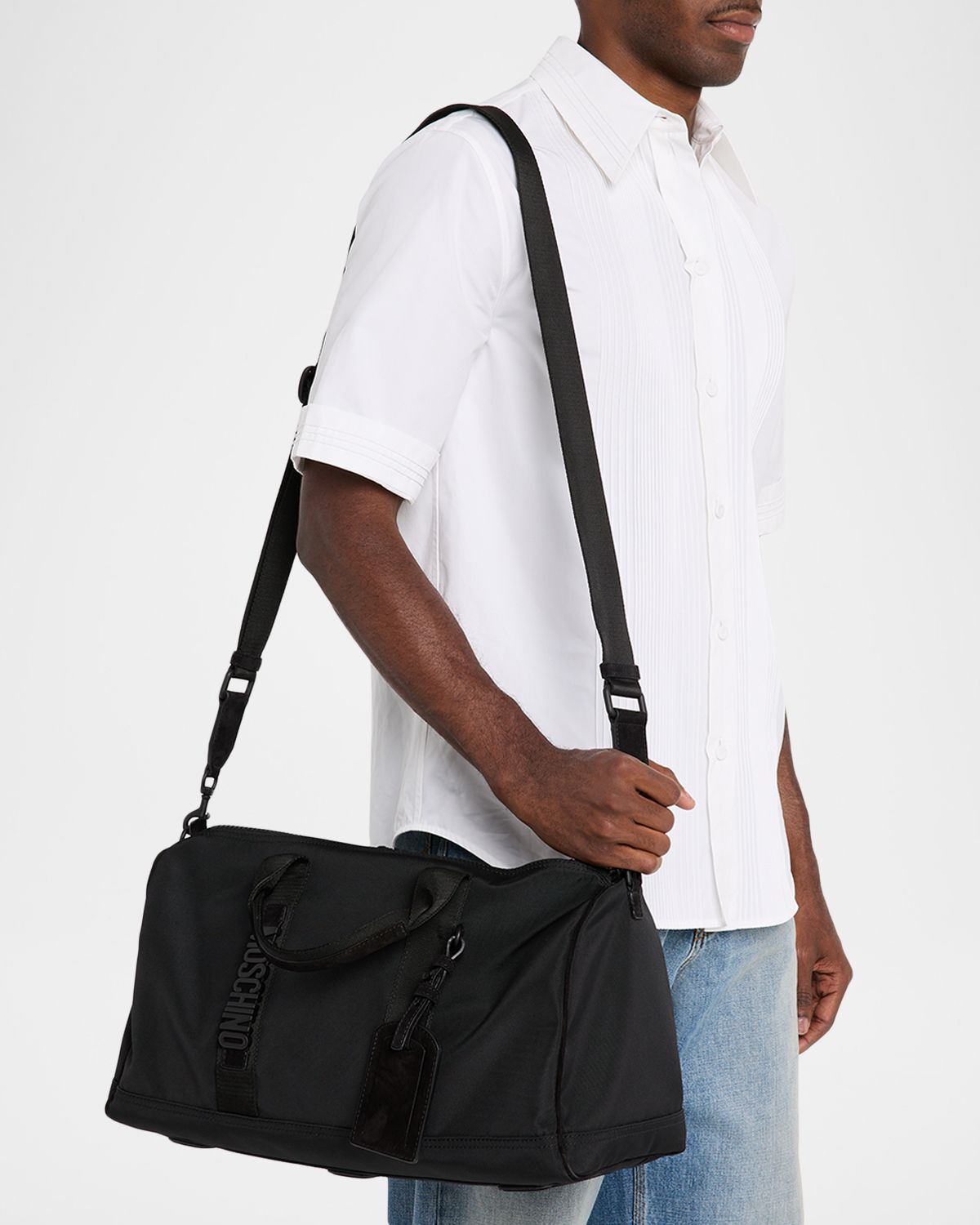 Moschino Men 's Carry Me Cordura Duffel Bag with Crossbody Strap